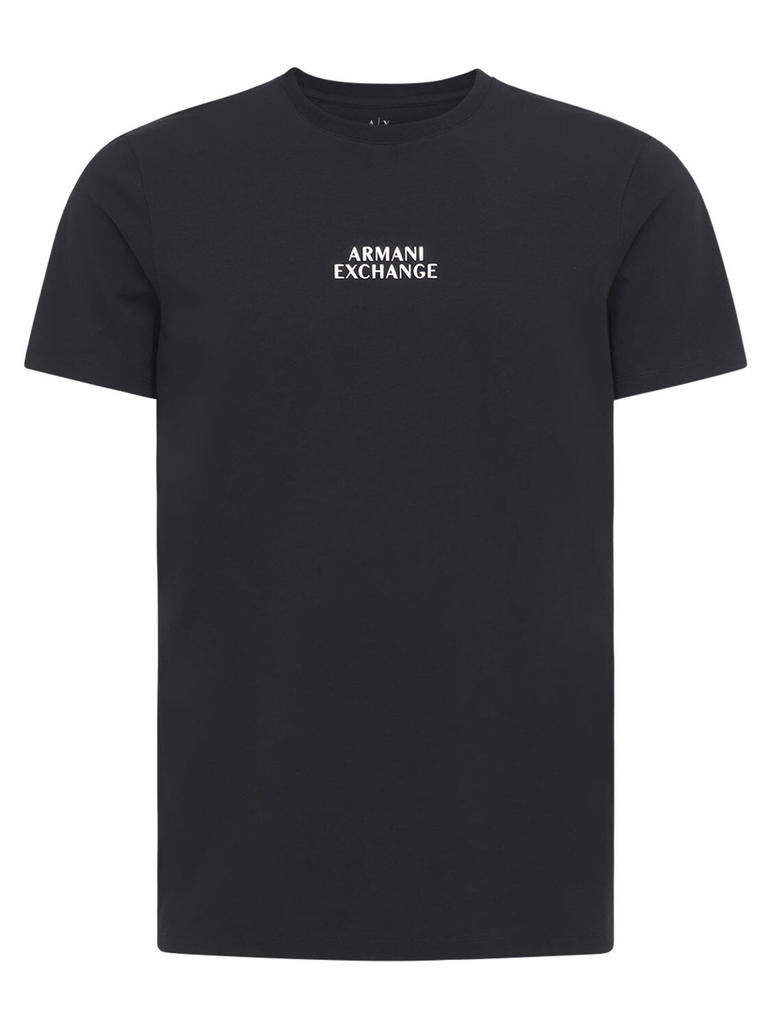 Armani Exchange Logo Printed Stretch Cotton T-shirt In Black