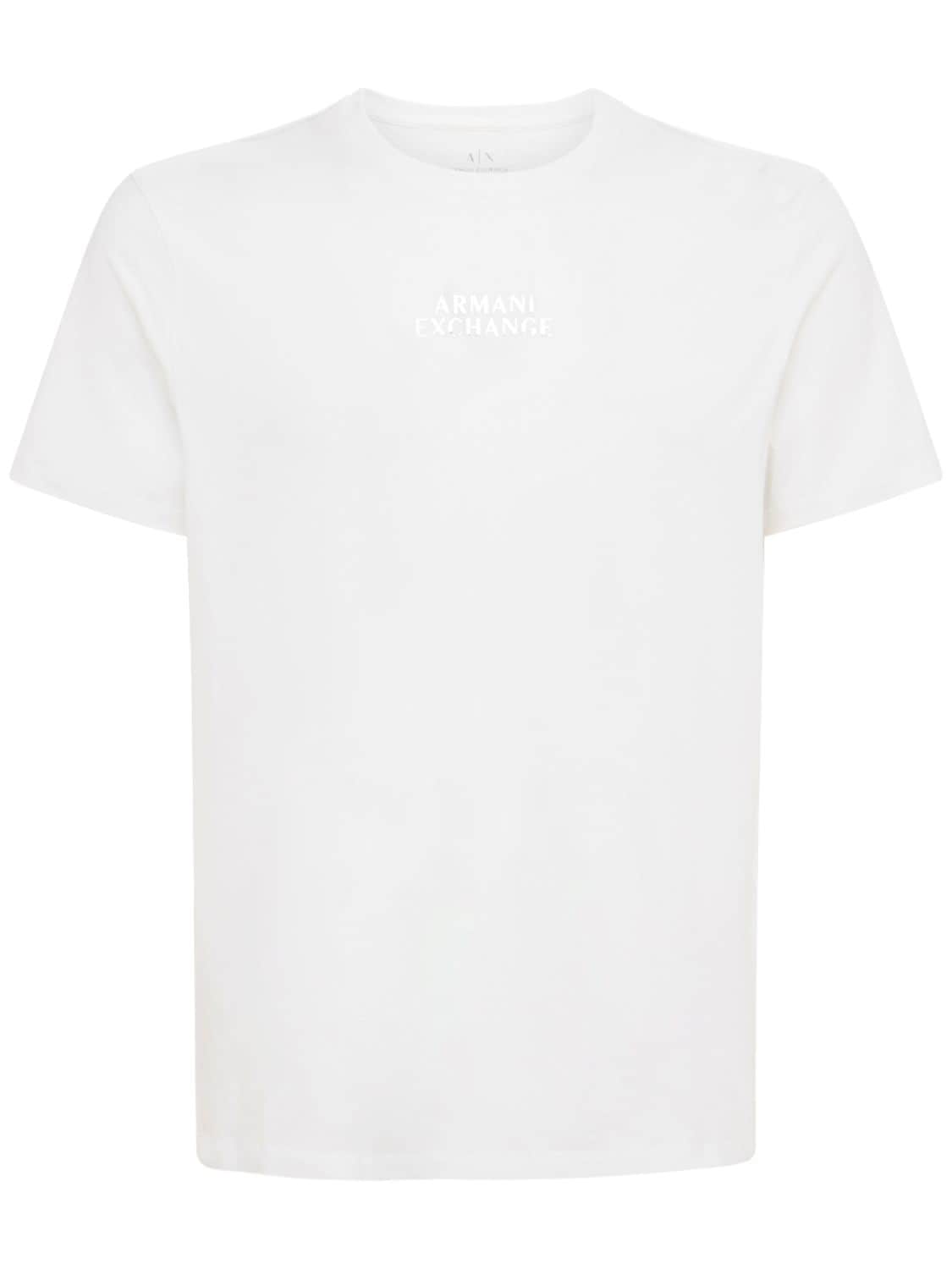 Armani Exchange Logo Printed Stretch Cotton T-shirt In White