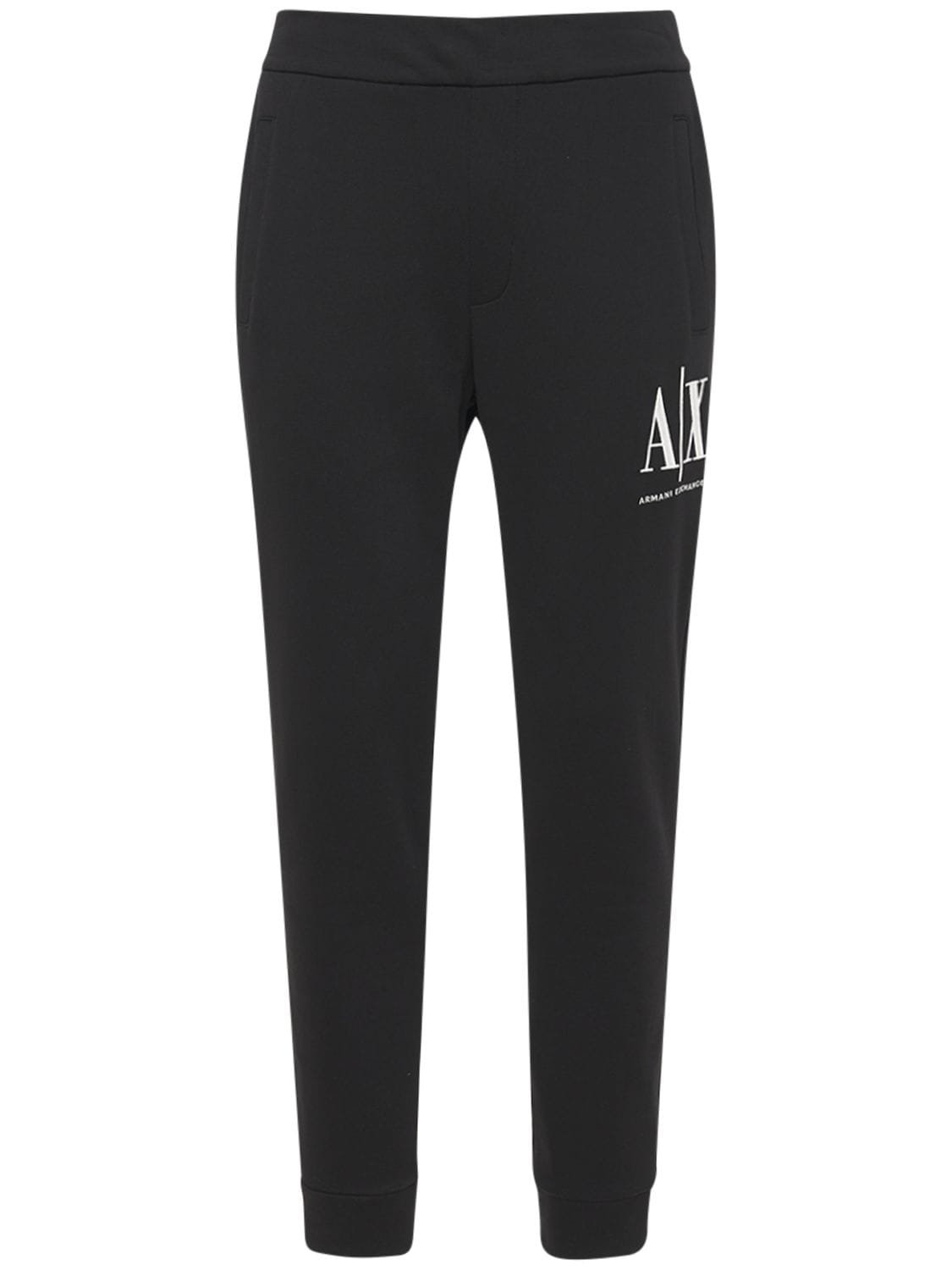 Armani Exchange Logo Printed Cotton Jersey Sweatpants In Black