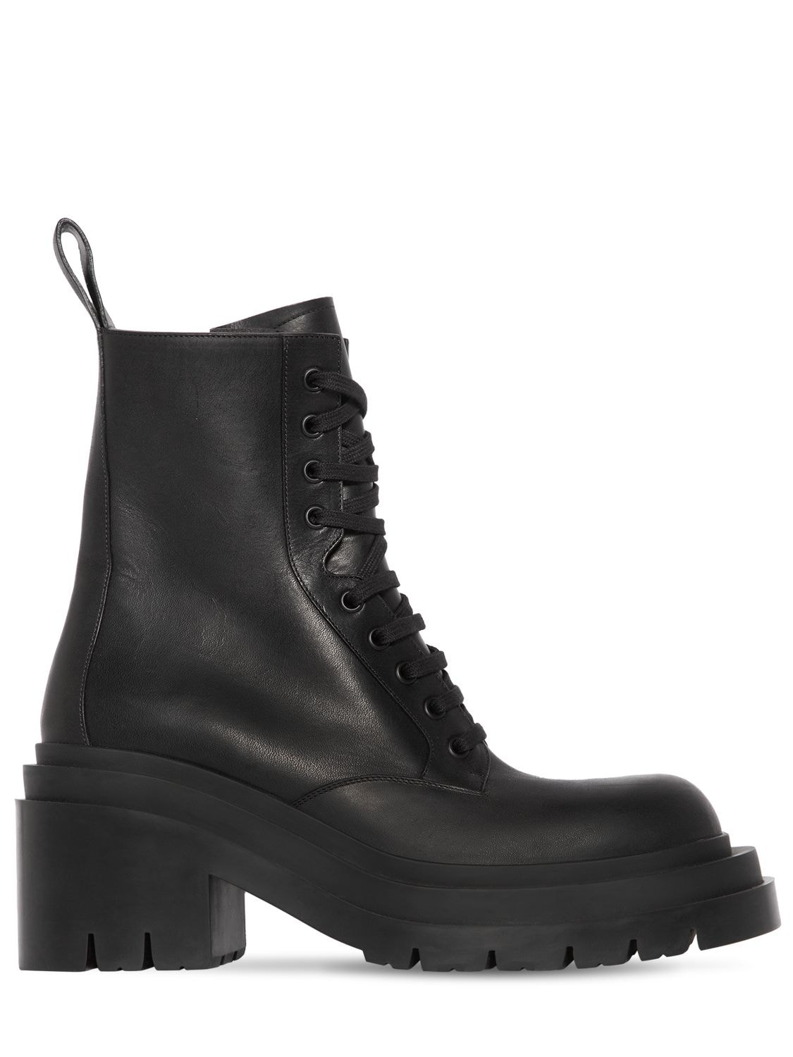 Shop Bottega Veneta 70mm Lug Leather Lace-up Boots In Black