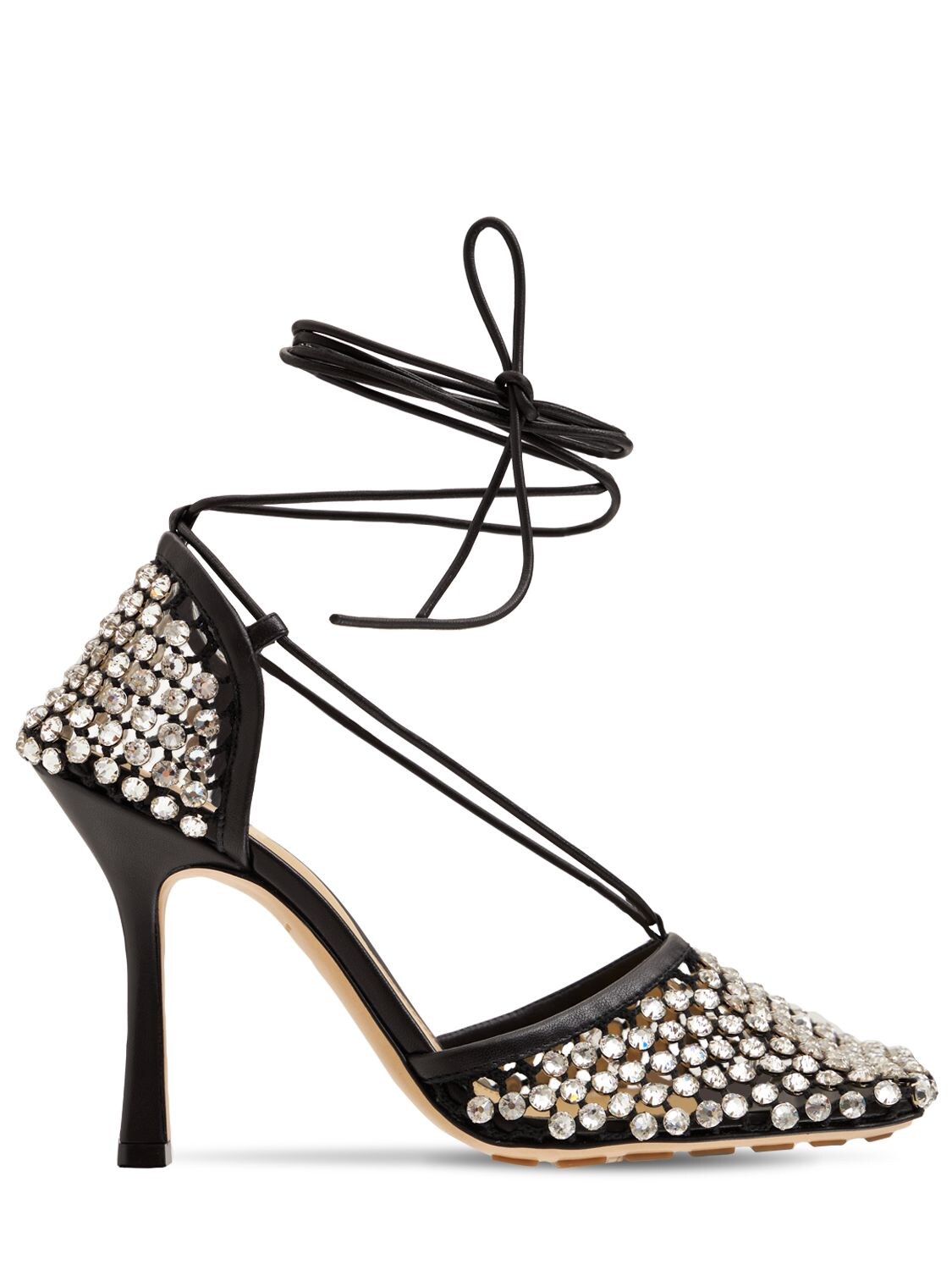 Bottega Veneta Women S Stretch Crystal Sandals In Black White Modesens