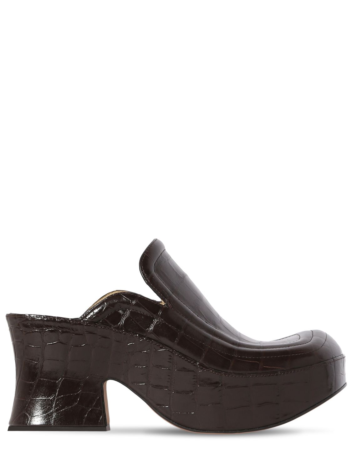 85mm Wedge Croc Embossed Leather Mules