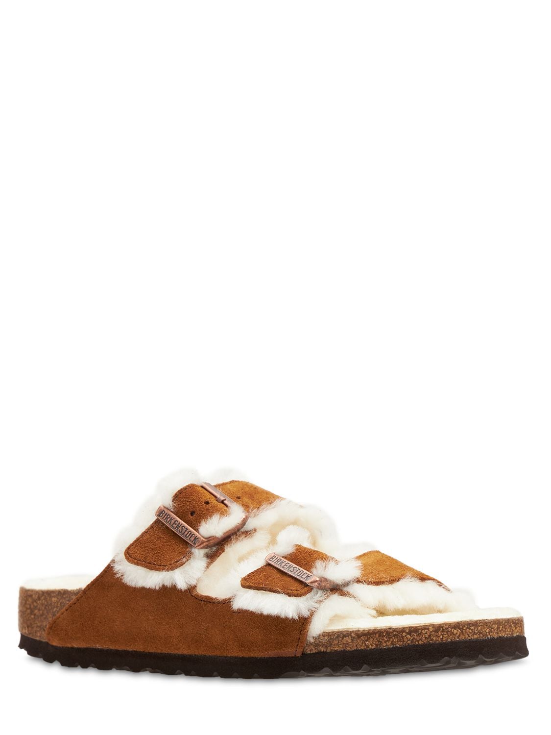 Shop Birkenstock Arizona Shearling & Suede Sandals In Light Brown