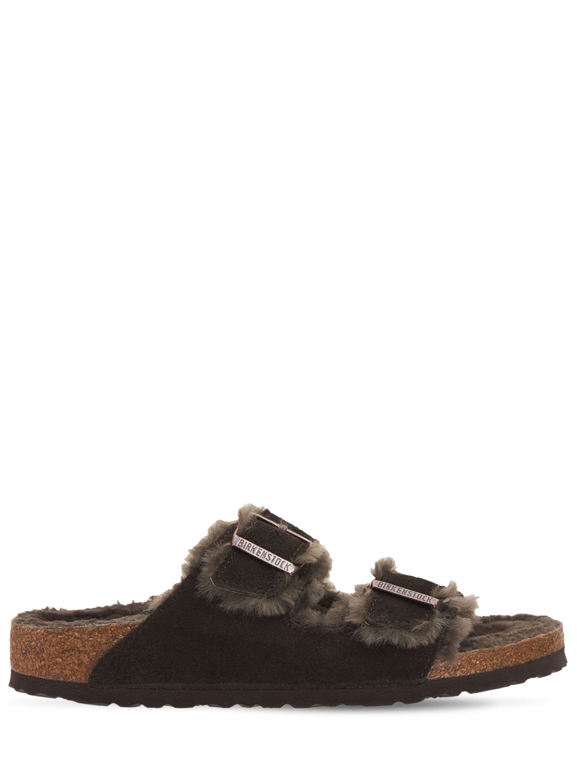 Birkenstock Arizona Shearling & Suede Sandals In Dark Brown