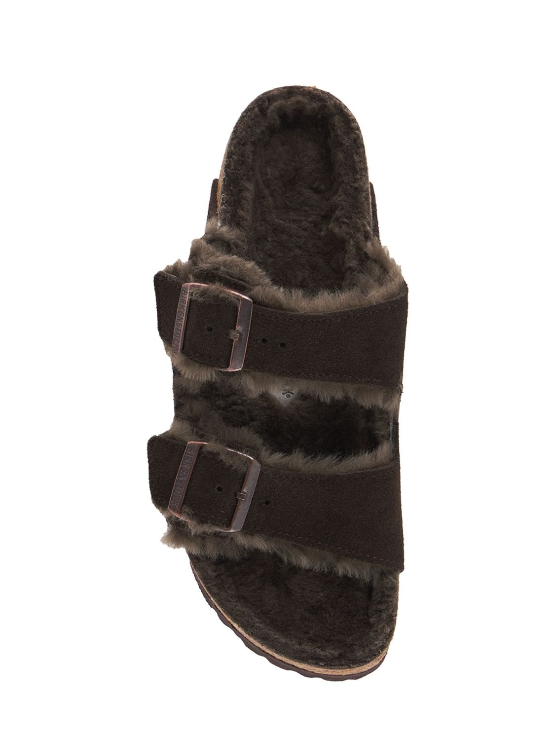 Shop Birkenstock Arizona Shearling & Suede Sandals In Dark Brown