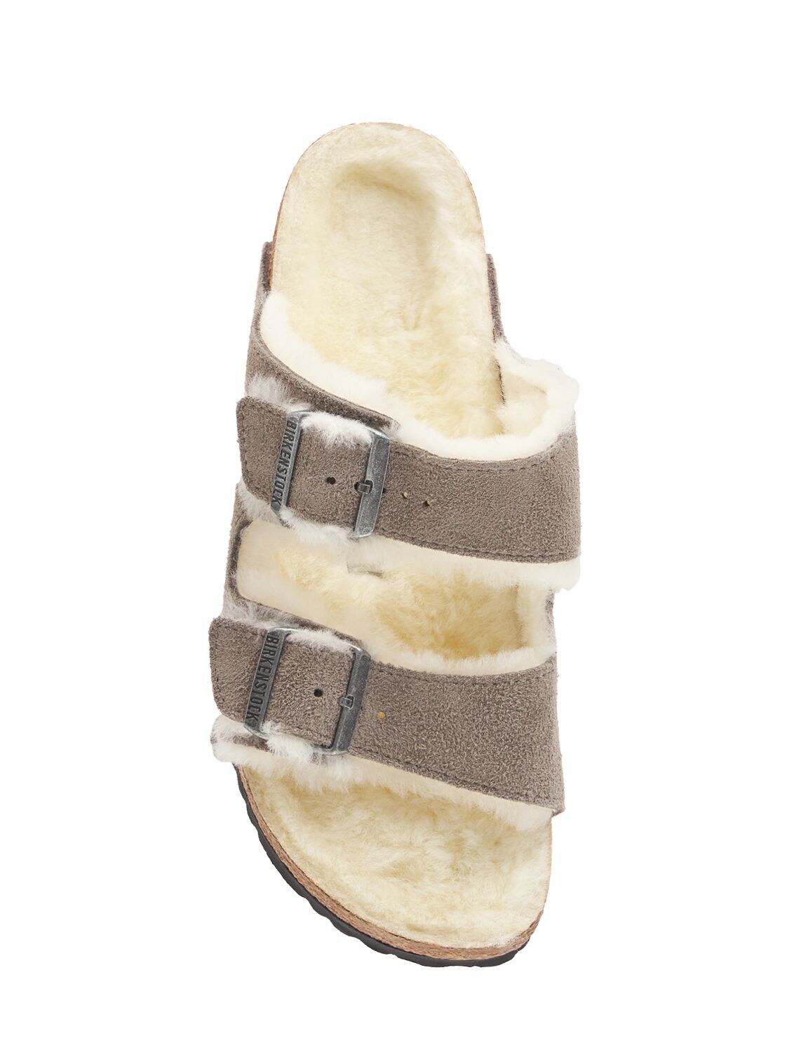 Shop Birkenstock Arizona Shearling & Suede Sandals In Grey