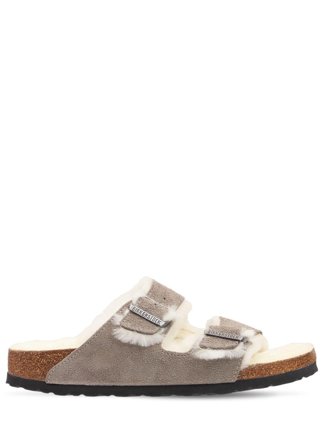 Shop Birkenstock Arizona Shearling & Suede Sandals In Grey
