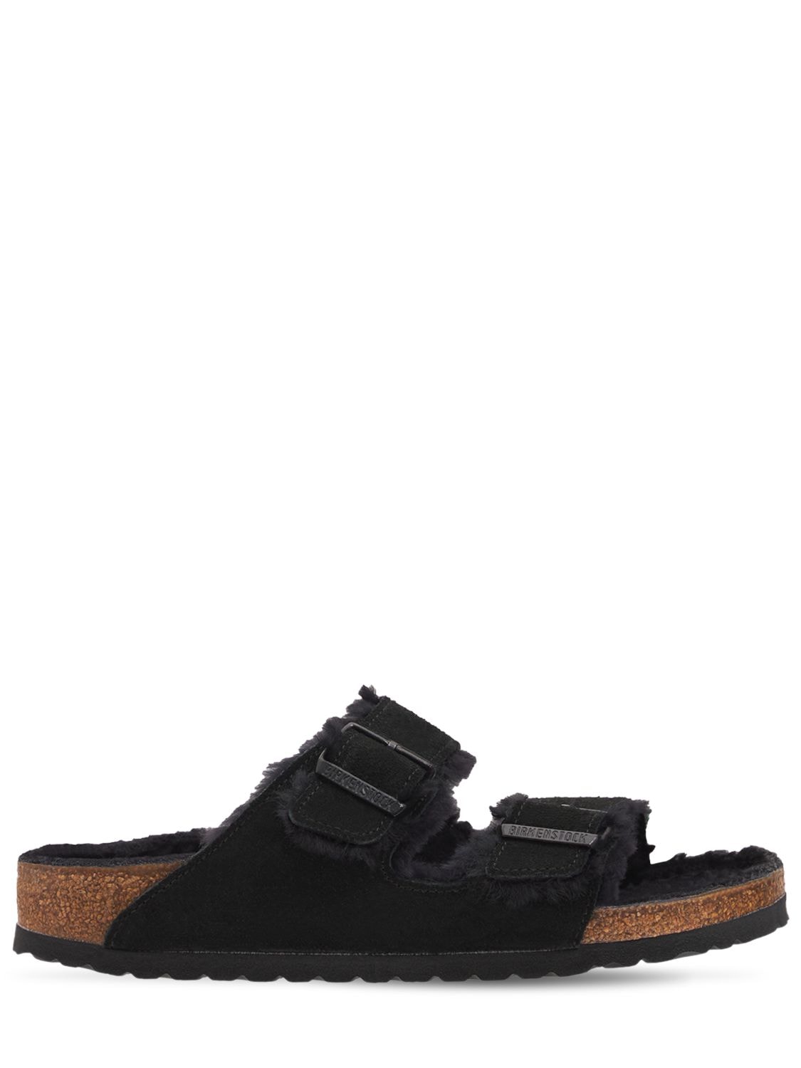 Shop Birkenstock Arizona Shearling & Suede Sandals In Black