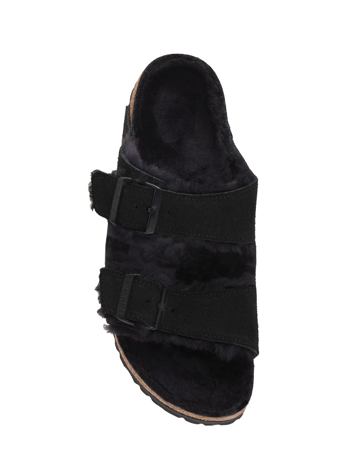 Shop Birkenstock Arizona Shearling & Suede Sandals In Black