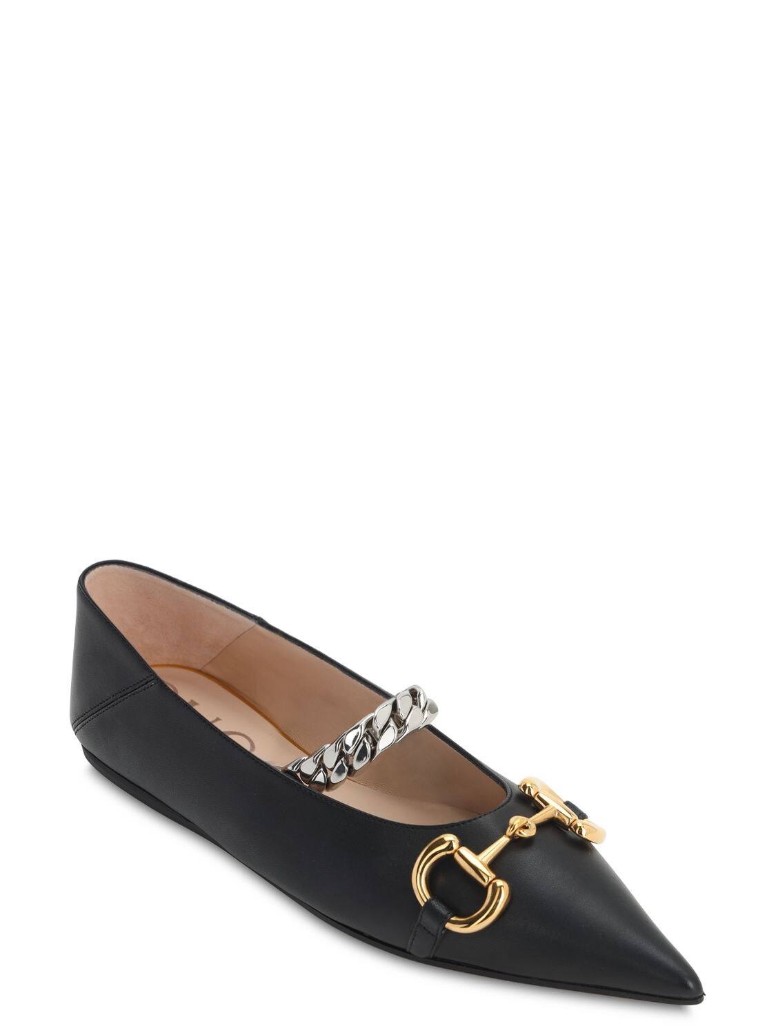 gucci deva ballet flats with chain and horsebit