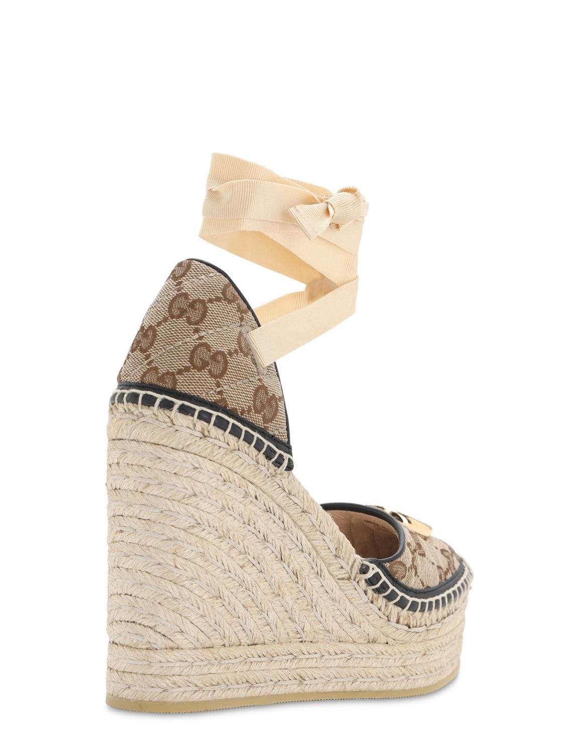 Shop Gucci 120mm Pilar Quilted Canvas Espadrilles In Brown,black