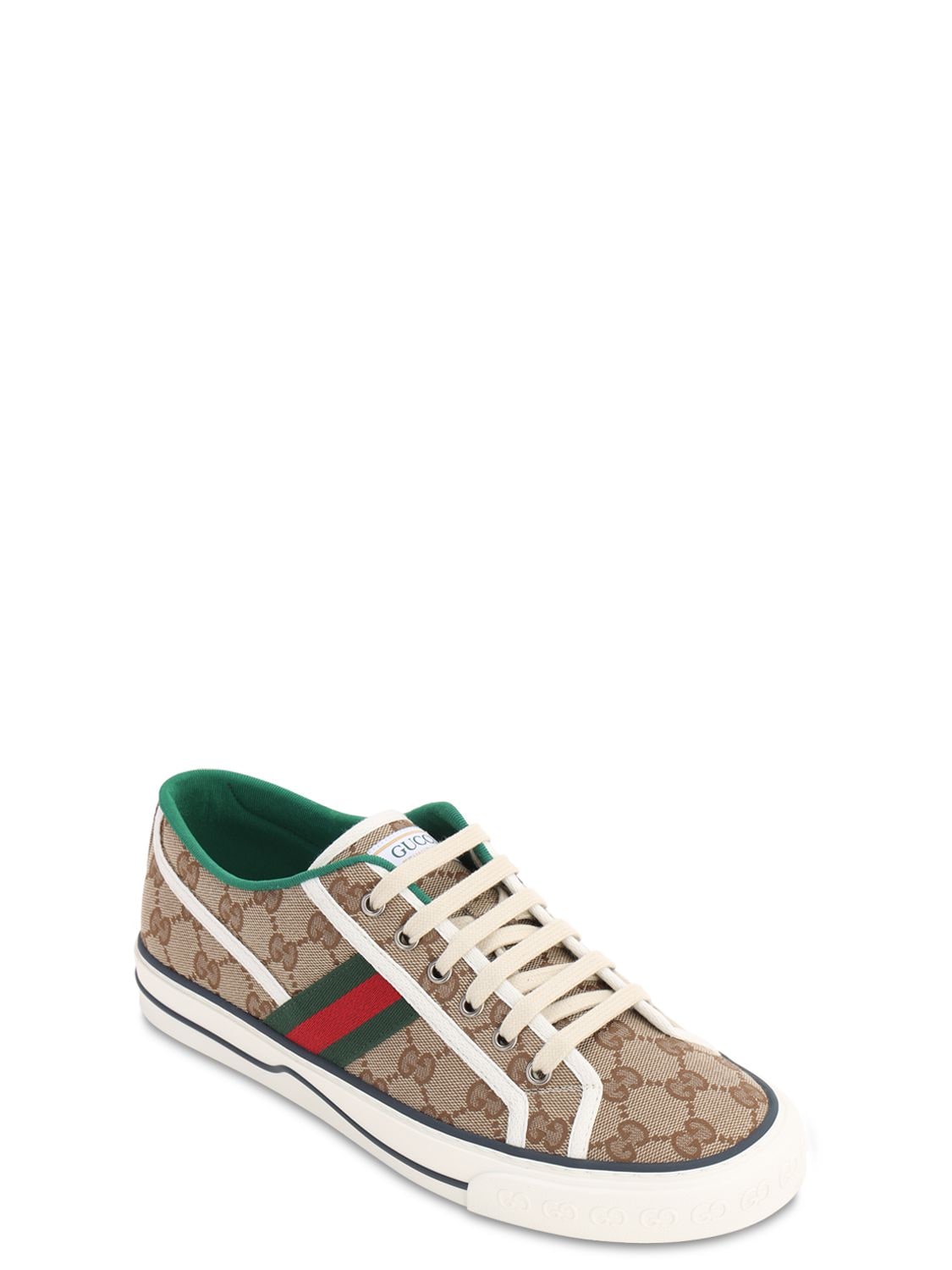 Shop Gucci 10mm  Tennis 1977 Canvas Sneakers In Brown,green