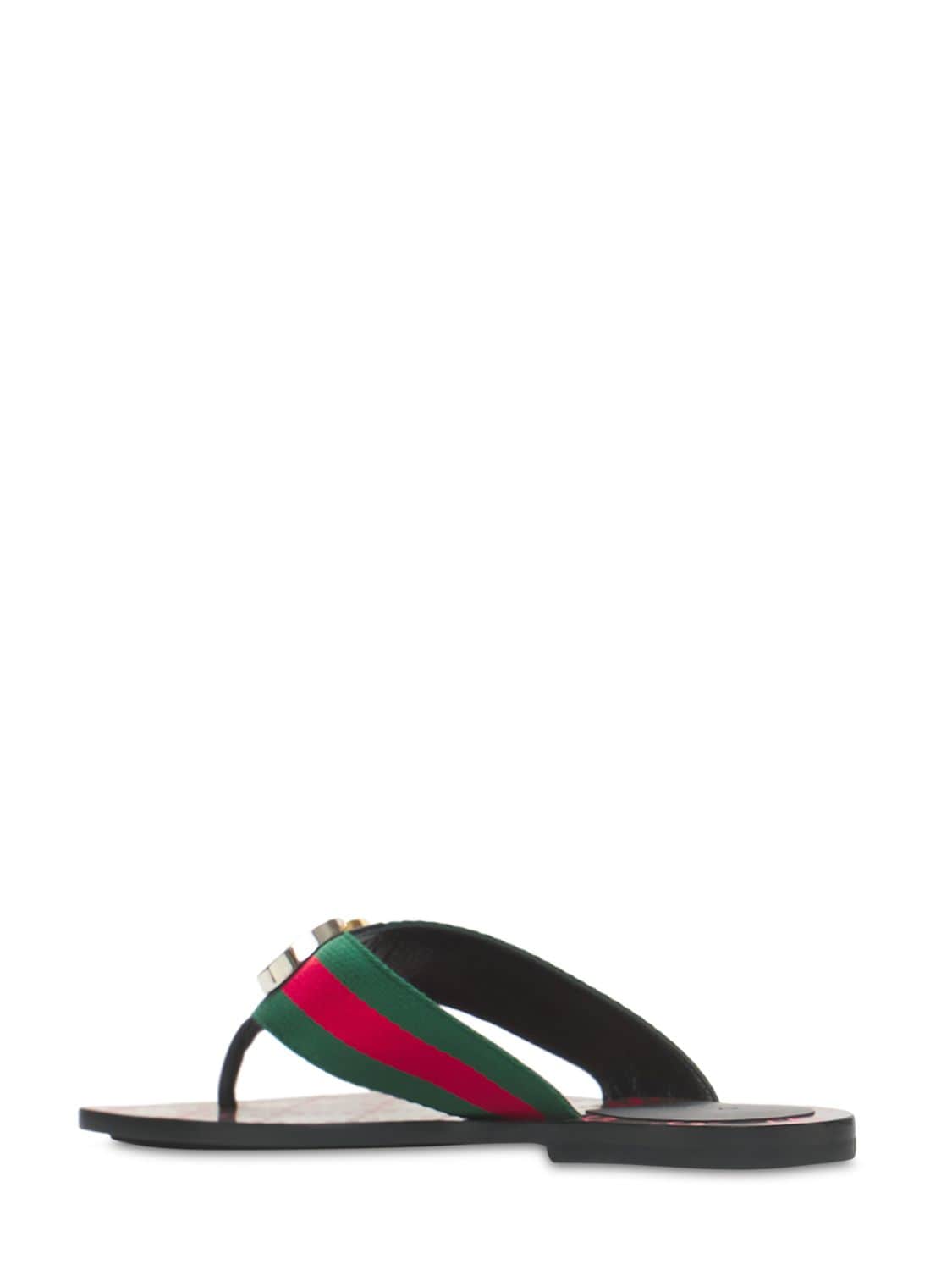 Shop Gucci 10mm Gg Web Thong Sandals In Red,green
