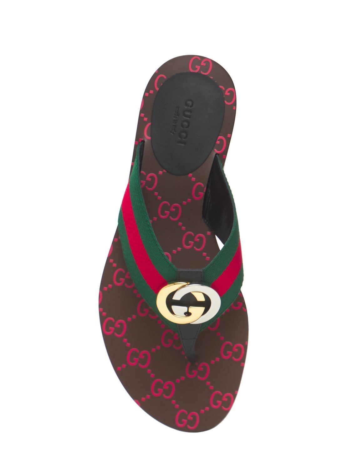 Shop Gucci 10mm Gg Web Thong Sandals In Red,green