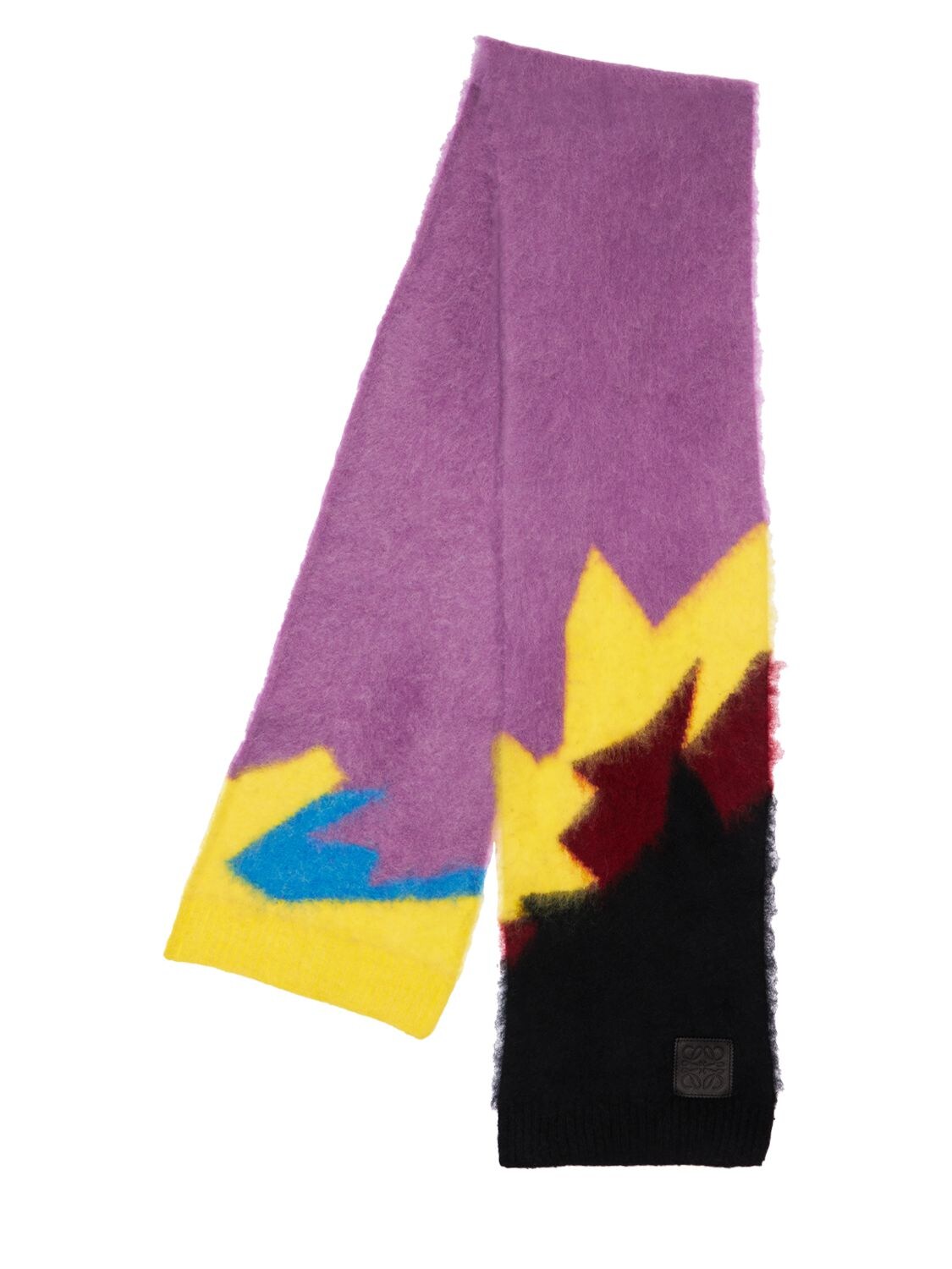 Knit Intarsia Scarf W/leather Logo Patch