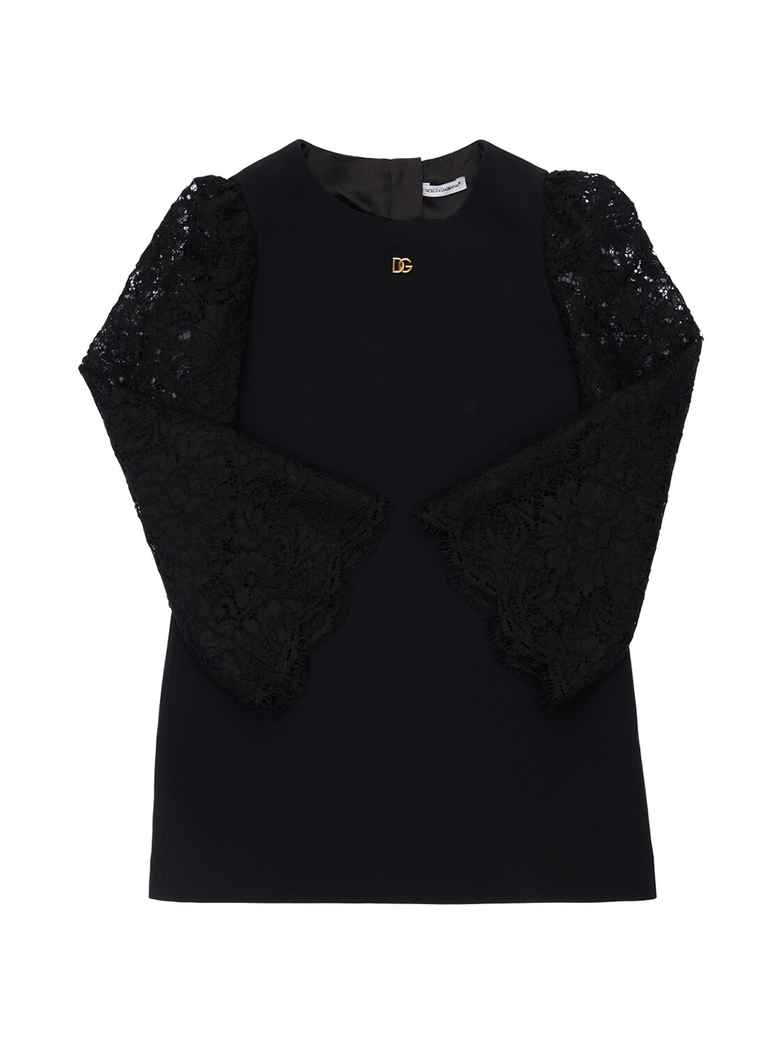 Dolce & Gabbana Kids' Viscose Blend Dress W/ Lace Sleeves In Black
