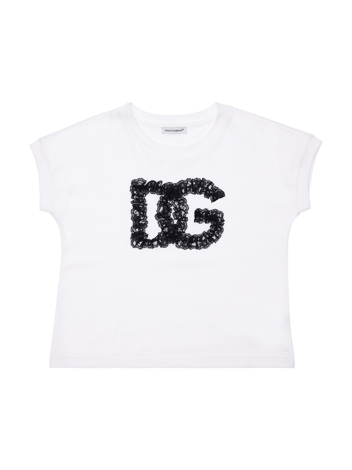 DOLCE & GABBANA LOGO LACE COTTON T-SHIRT,74IIKH078-VZA4MDA1