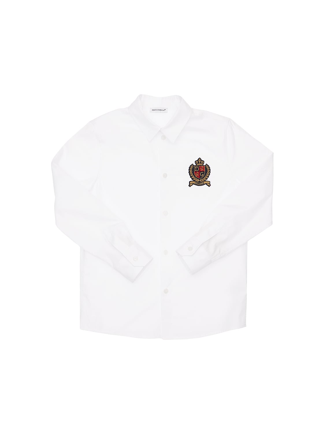 Dolce & Gabbana Kids' Logo Stretch Cotton Poplin Shirt In White