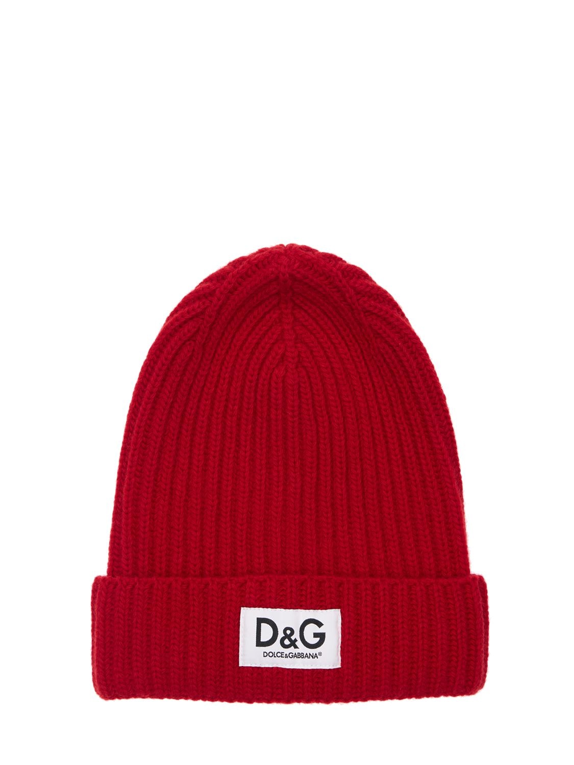 Dolce & Gabbana Babies' Logo贴片初剪羊毛罗纹针织便帽 In Red