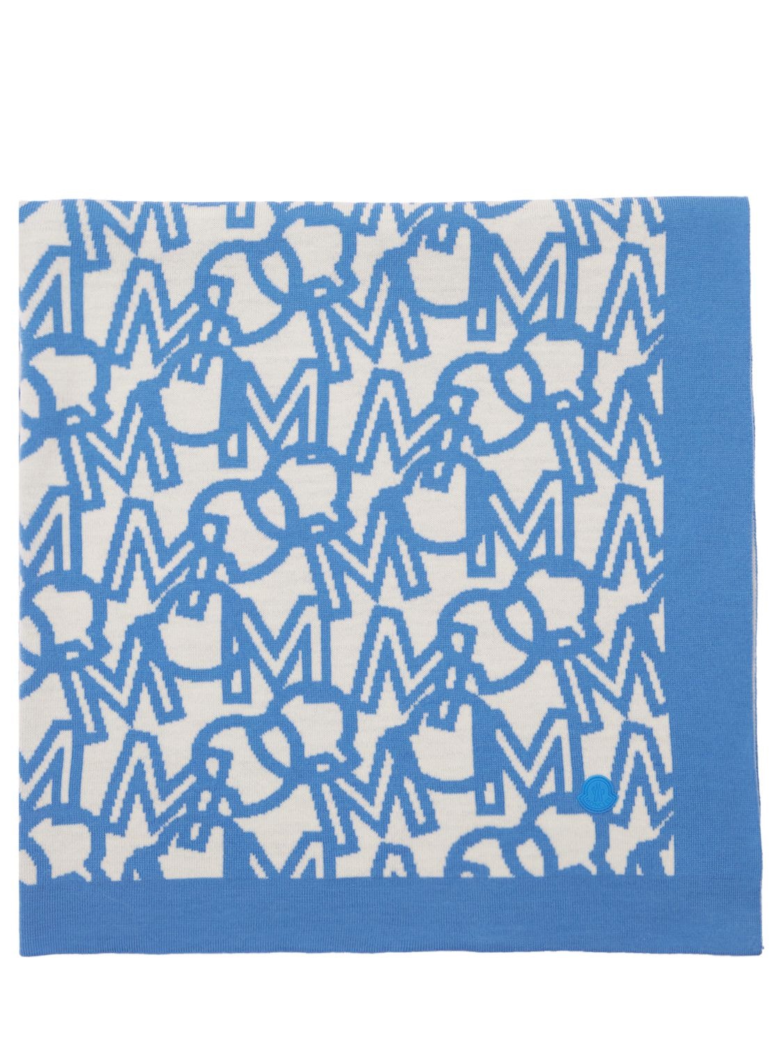 Moncler Kids' Logo Wool Blanket In 블루,화이트