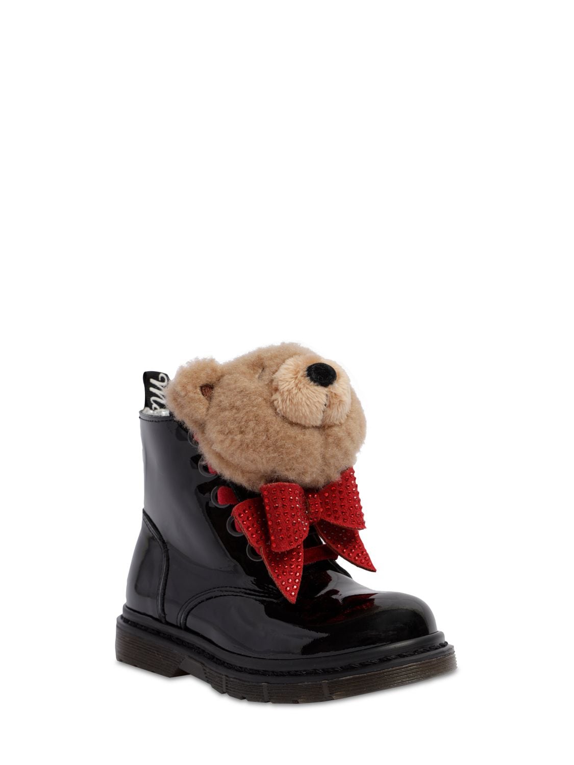 Monnalisa Kids' Patent Leather Boots W/ Teddy In Black