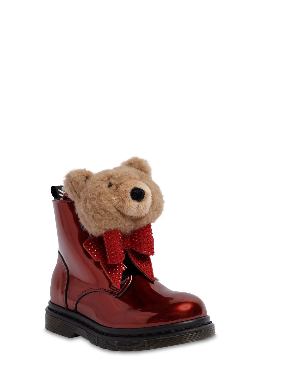 Monnalisa Kids' Patent Leather Boots W/ Teddy In Red