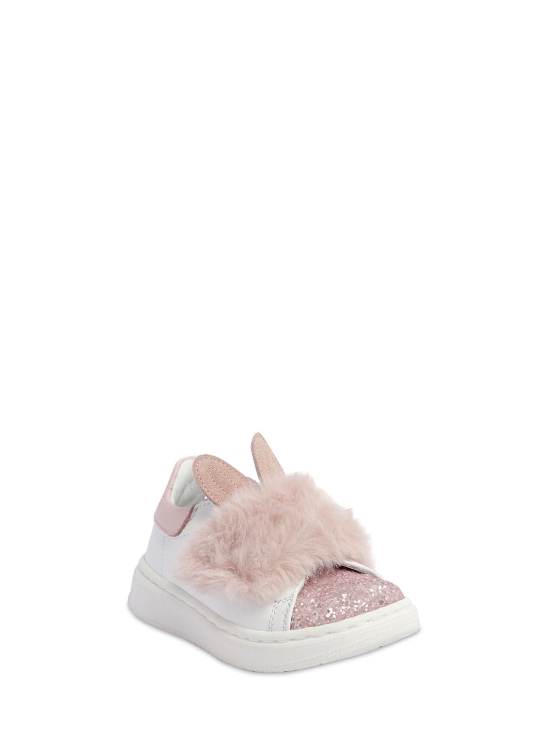 Monnalisa Kids' Leather Sneakers In White,pink