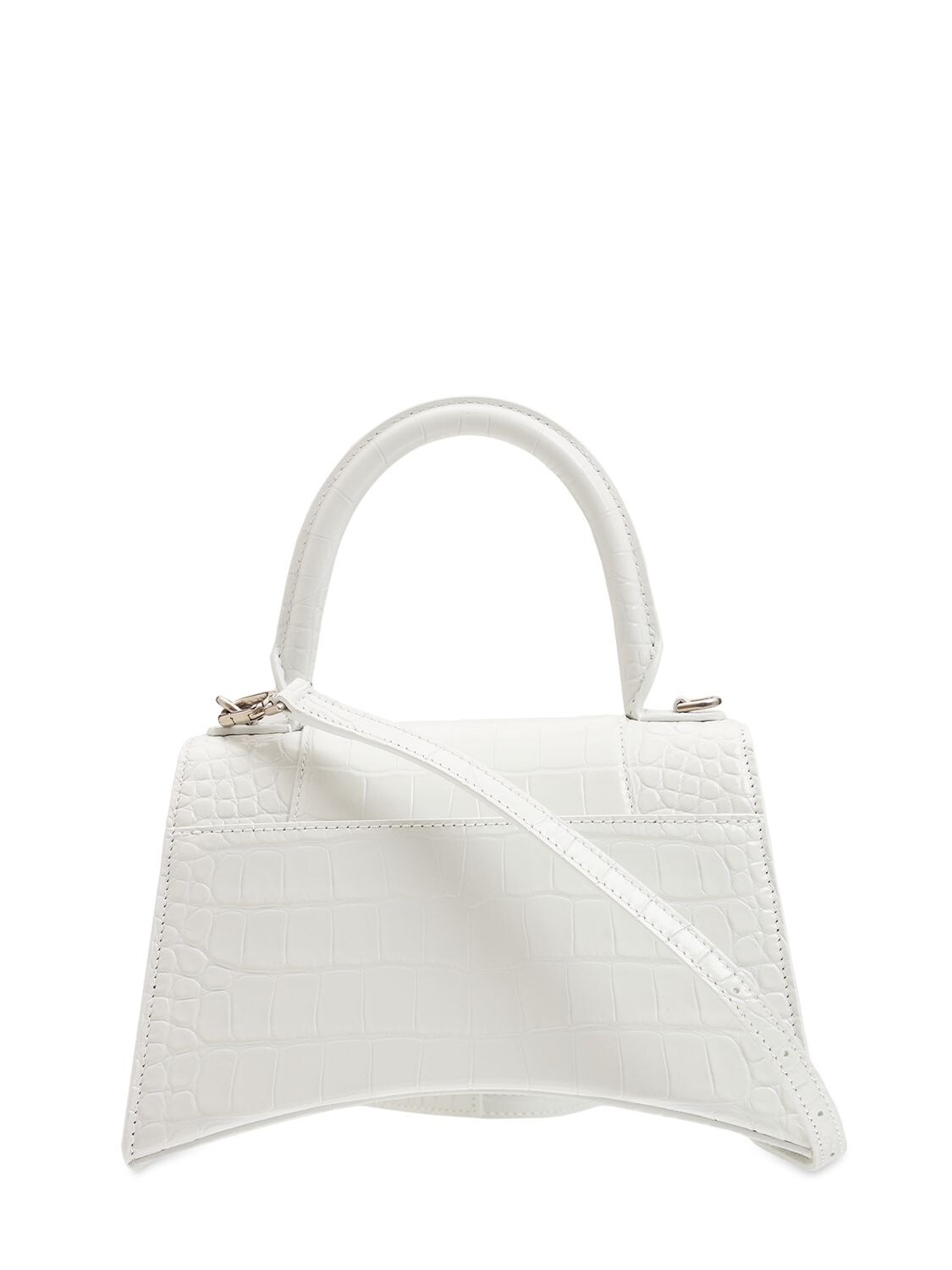 Shop Balenciaga Small Hourglass Embossed Leather Bag In White