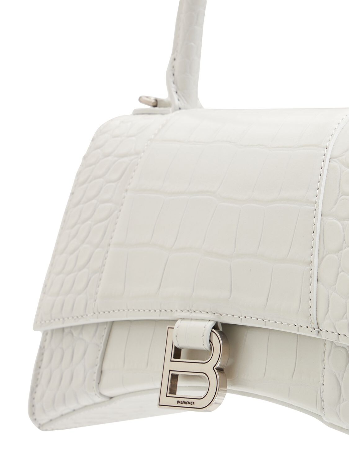 Shop Balenciaga Small Hourglass Embossed Leather Bag In White