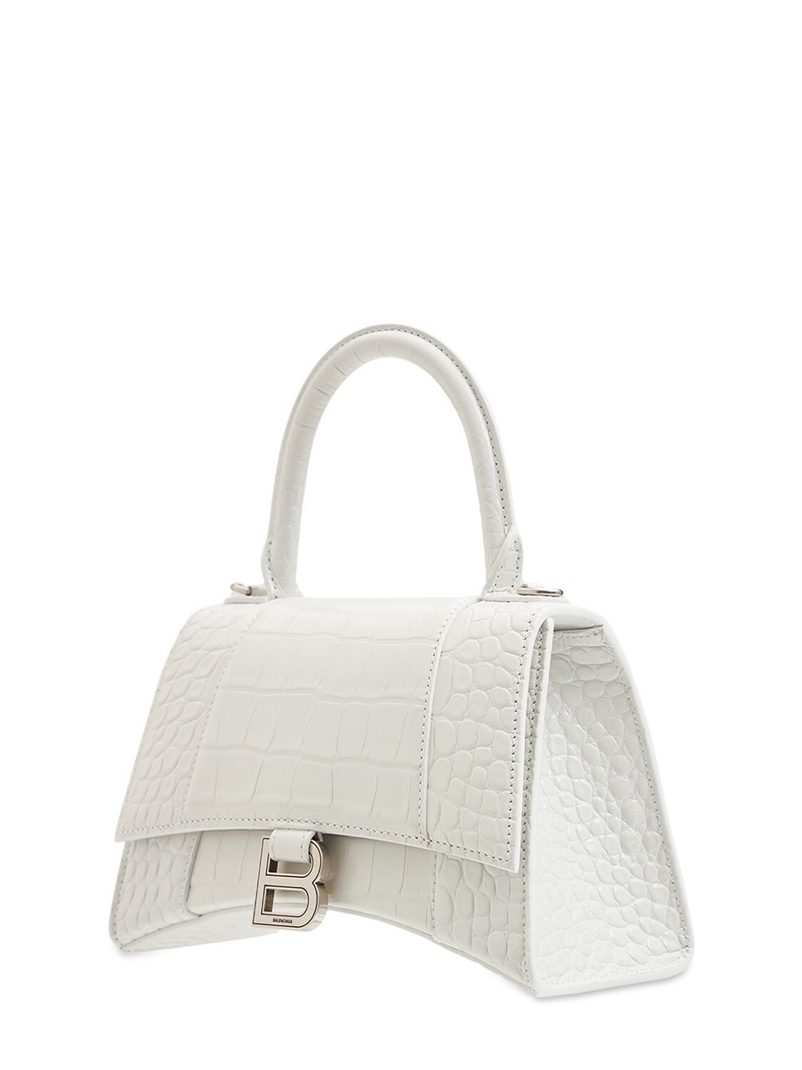 Shop Balenciaga Small Hourglass Embossed Leather Bag In White