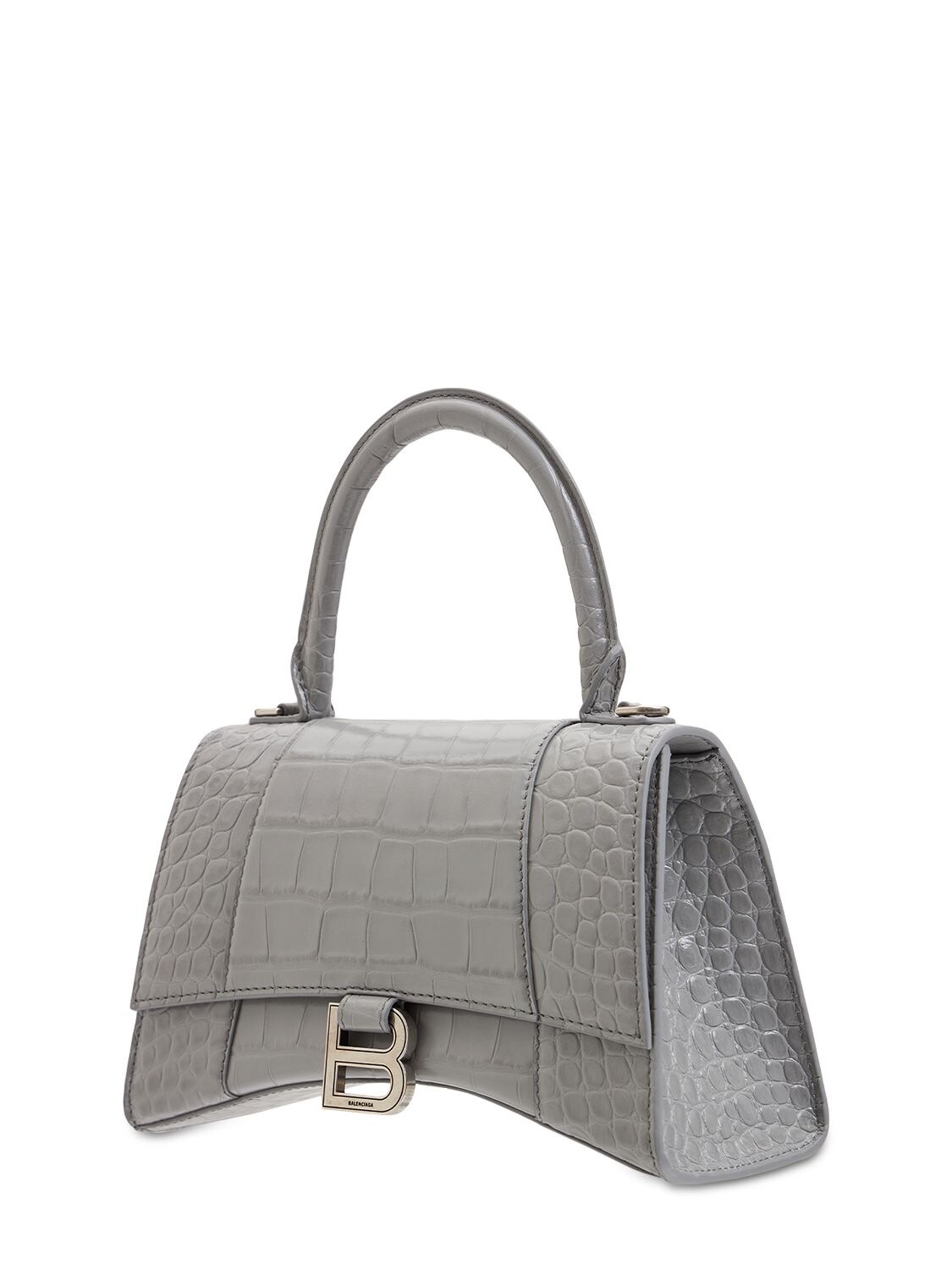 全品送料無料 Dark Bag Handle Top Leather Small Hourglass バッグ ハンドバッグ レディース バレンシアガ Gray Embossed Silver Croc 61 Darkgr