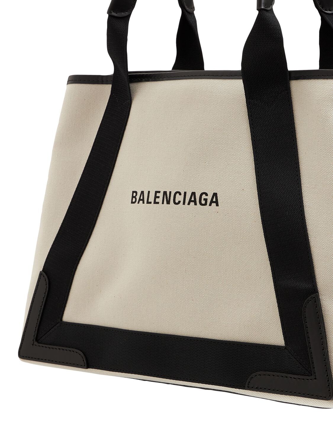 Shop Balenciaga Md Navy Cabas Canvas Tote Bag In Natural,b