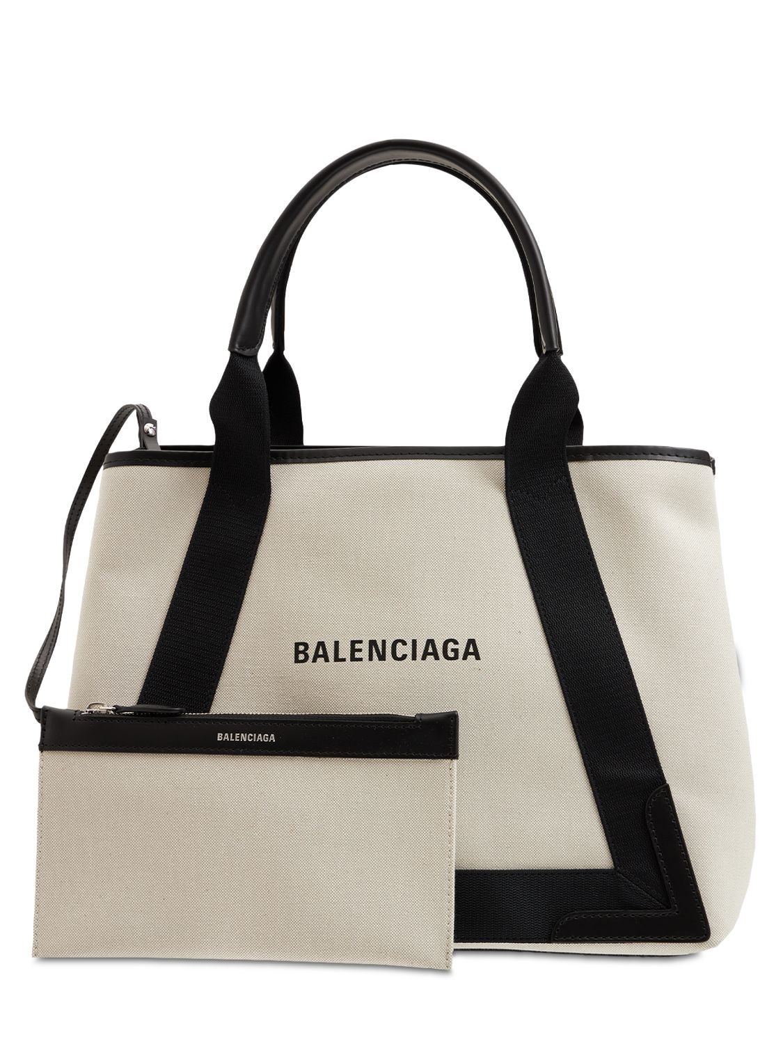 Shop Balenciaga Md Navy Cabas Canvas Tote Bag In Natural,b
