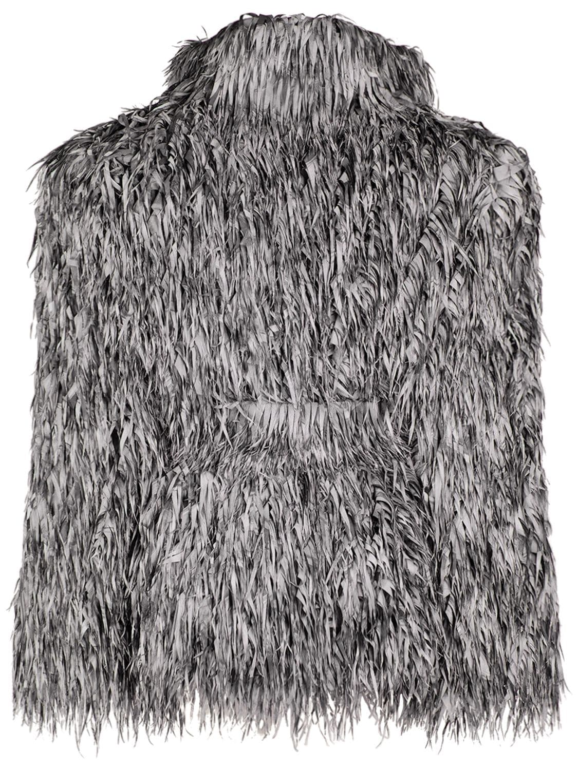 Shop Balenciaga Laser Cut Faux Fur Jacket In 白色,黑色