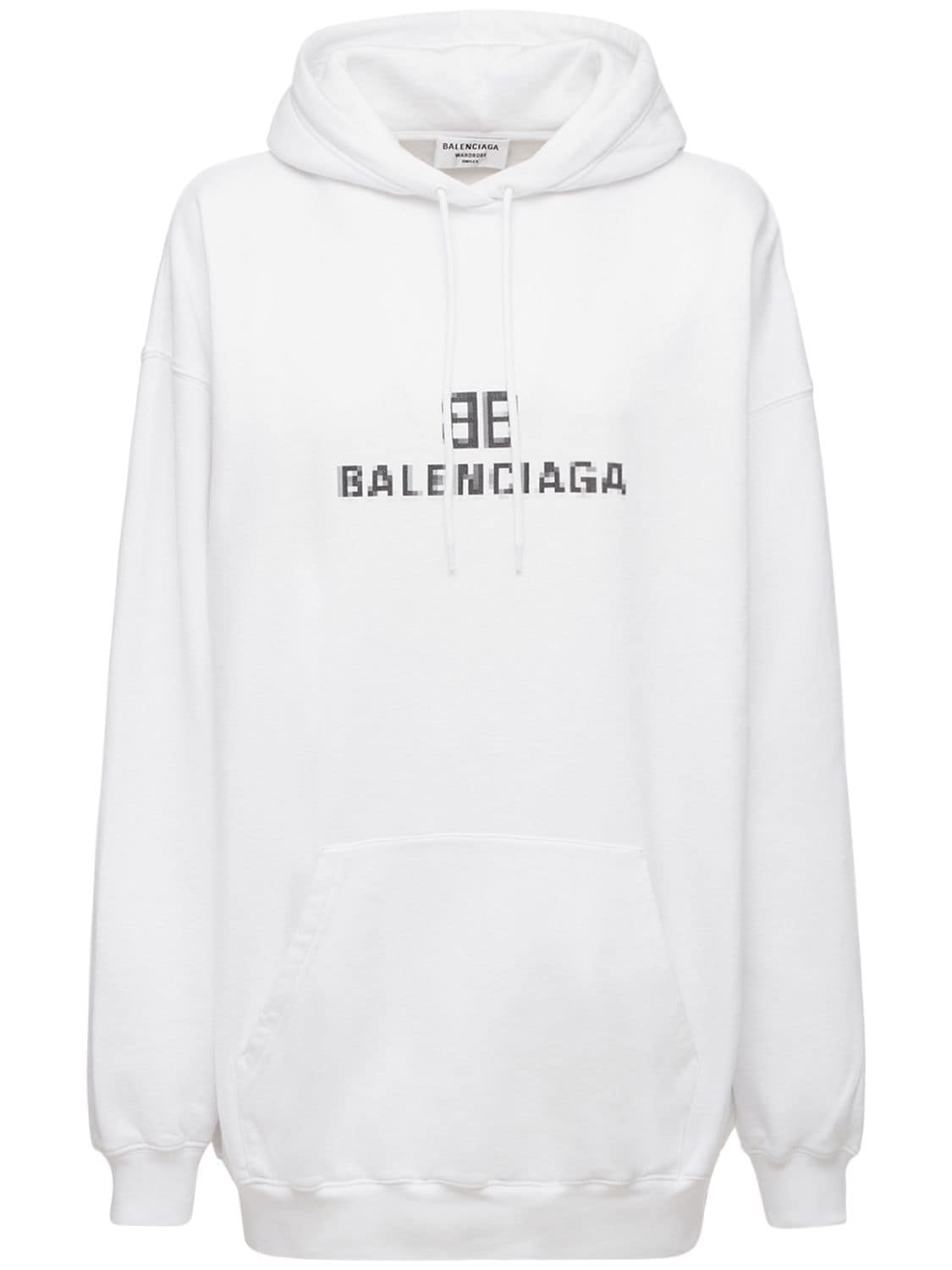 Balenciaga Logo Hooded Cotton Jersey Sweatshirt In White,black