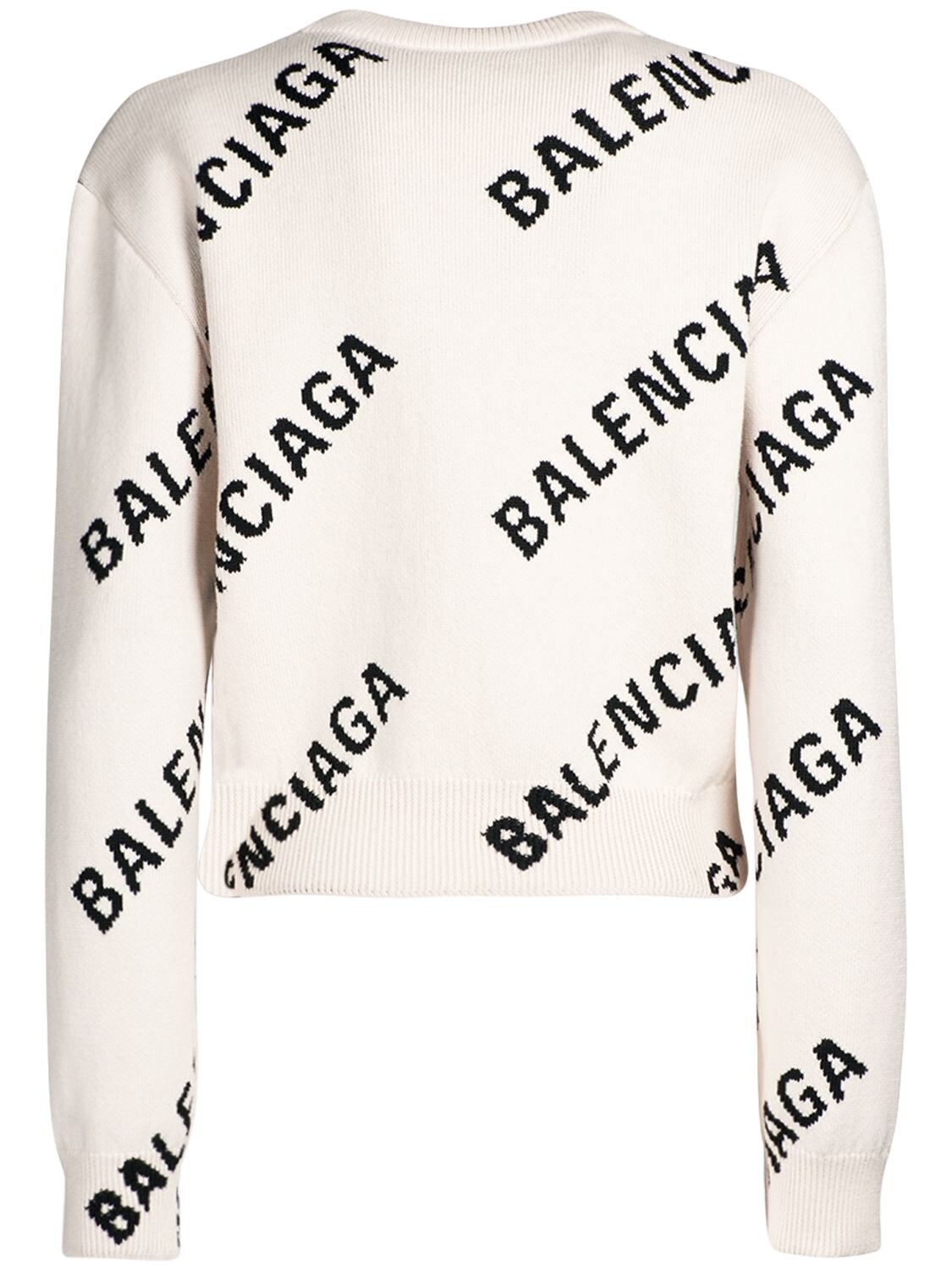 Shop Balenciaga Logo Cotton Blend Knit Crewneck Sweater In White,black