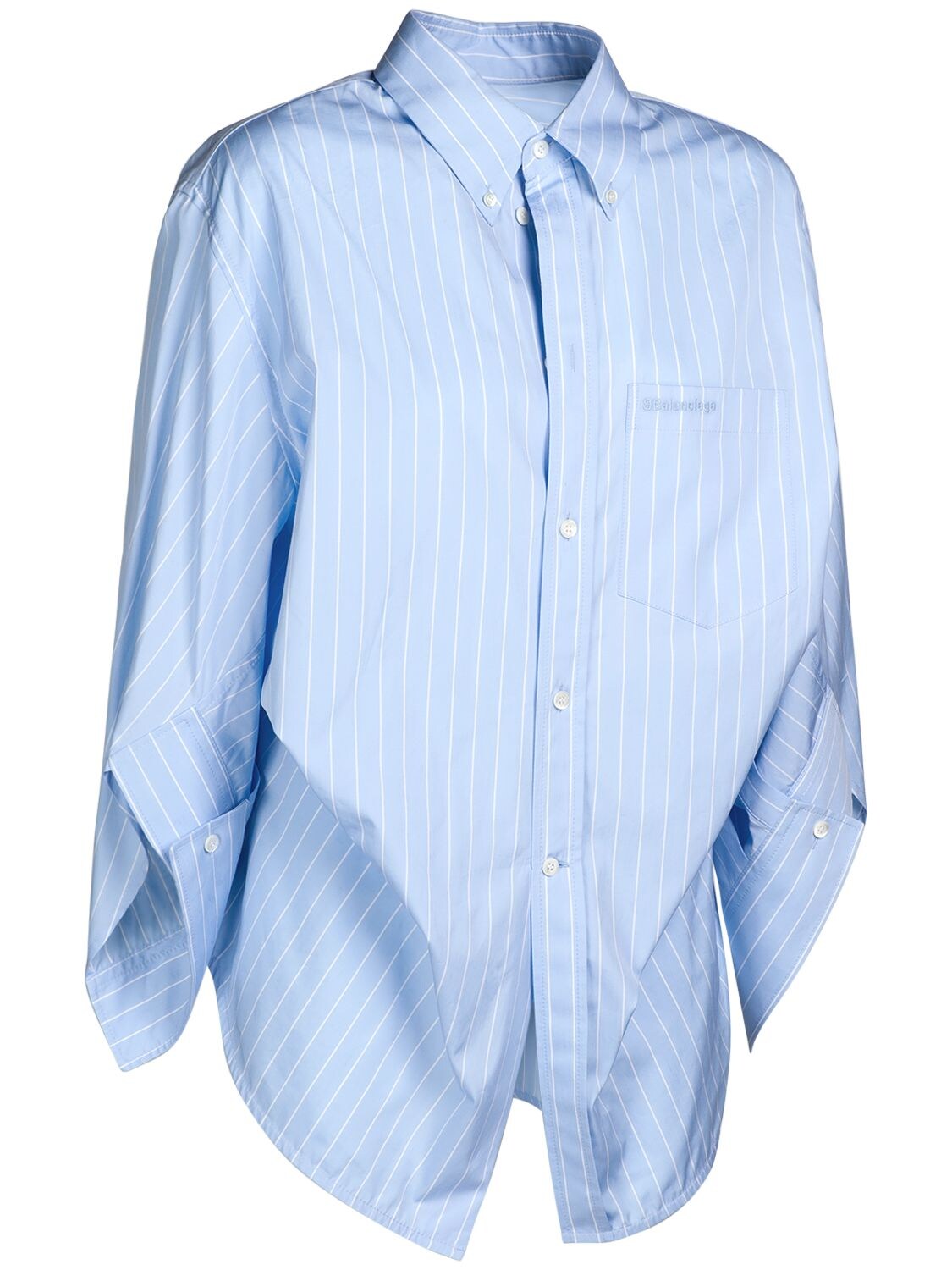 Twisted Button-down Asymmetric Shirt In Sky Blue White