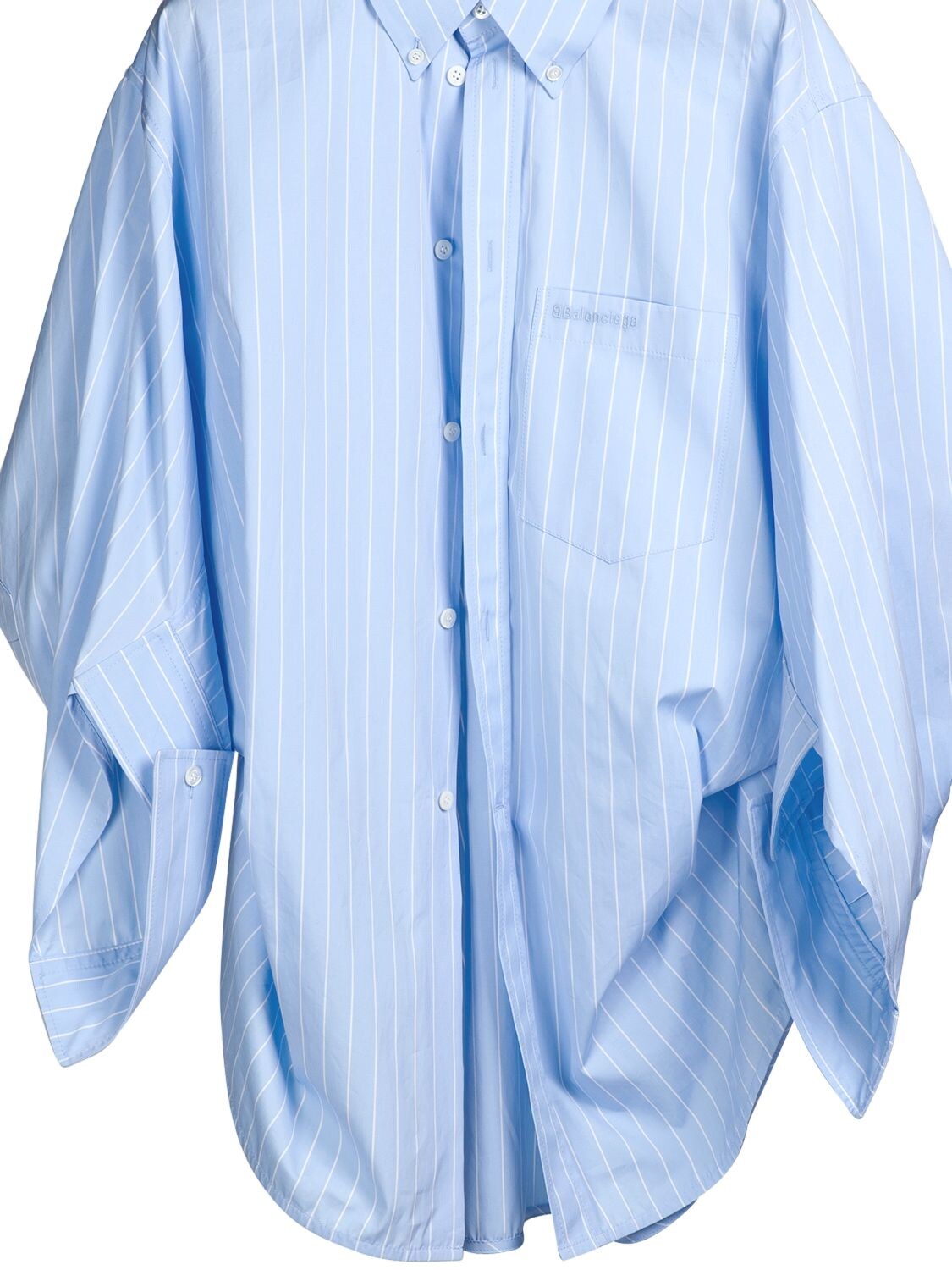 Twisted Button-down Asymmetric Shirt In Sky Blue White