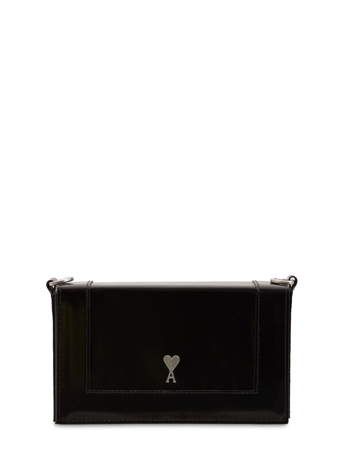Ami Alexandre Mattiussi Logo Metal Leather Small Crossbody Bag In Black