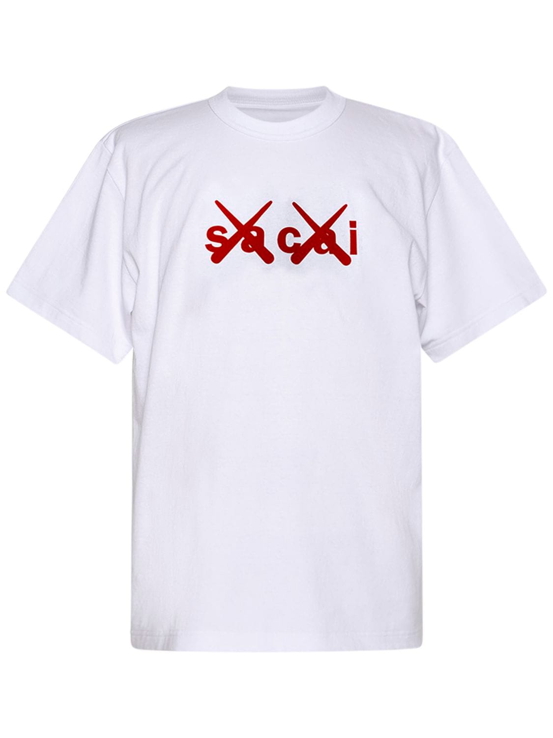 Sacai Kaws植绒棉质平纹针织t恤 In White,red