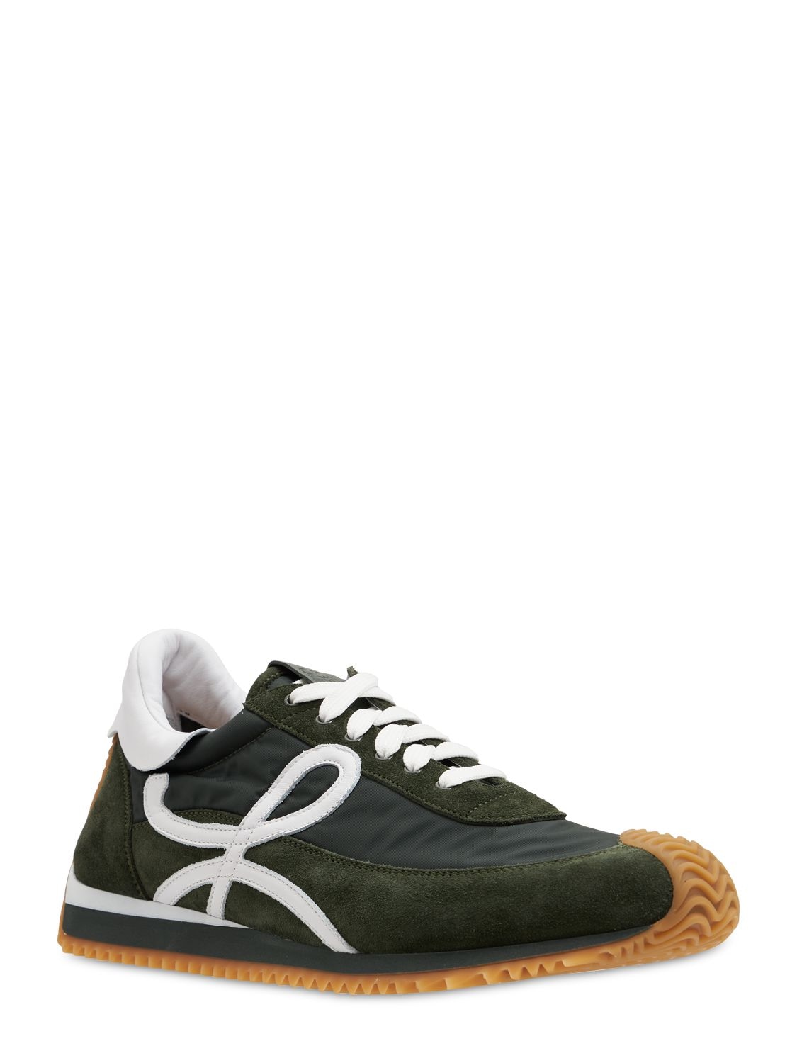 Flow Runner Leather-trimmed Suede And Nylon Sneakers In Green