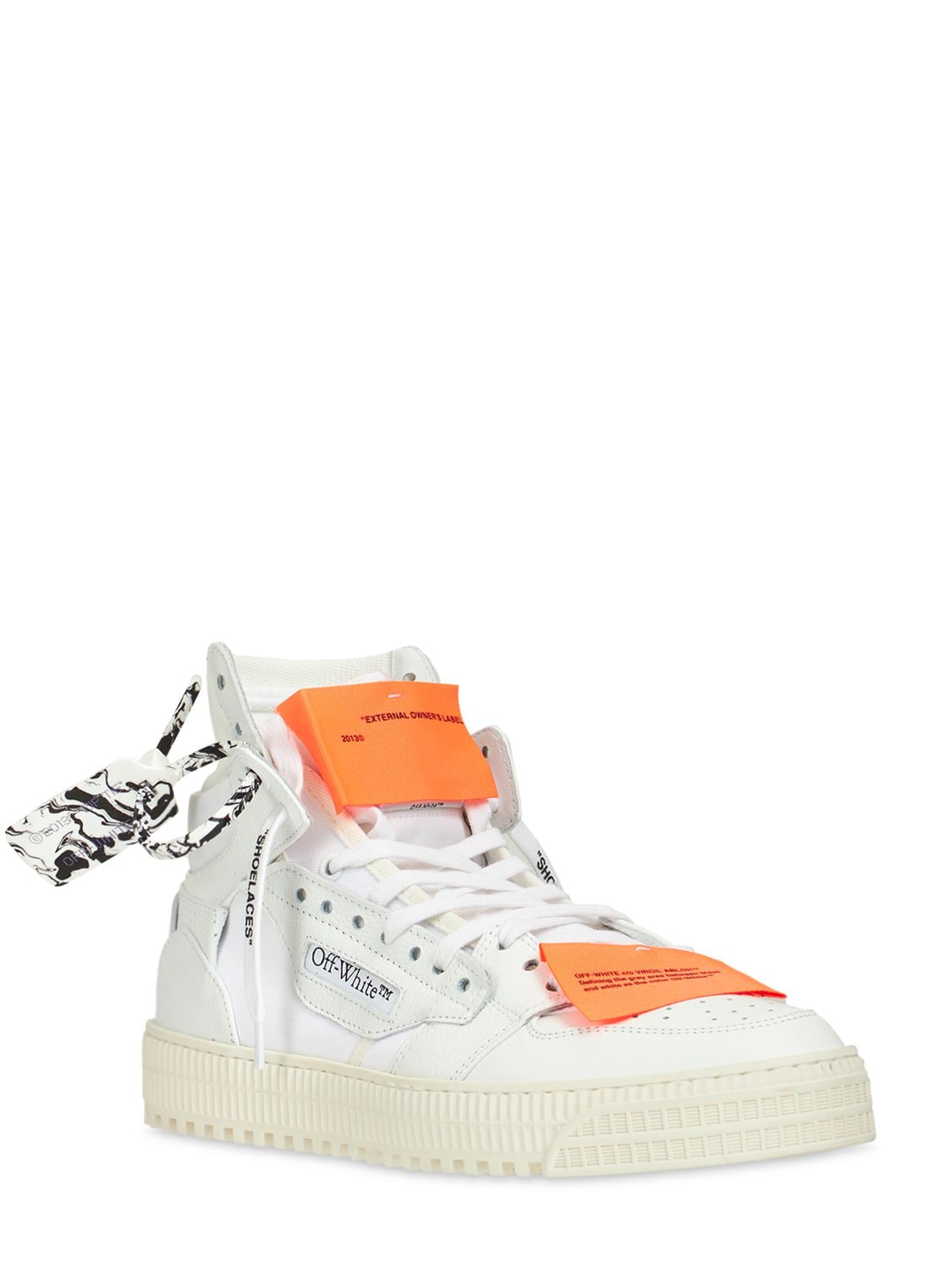 Shop Off-white 3.0 Off Court Leather High Top Sneakers In White,orange