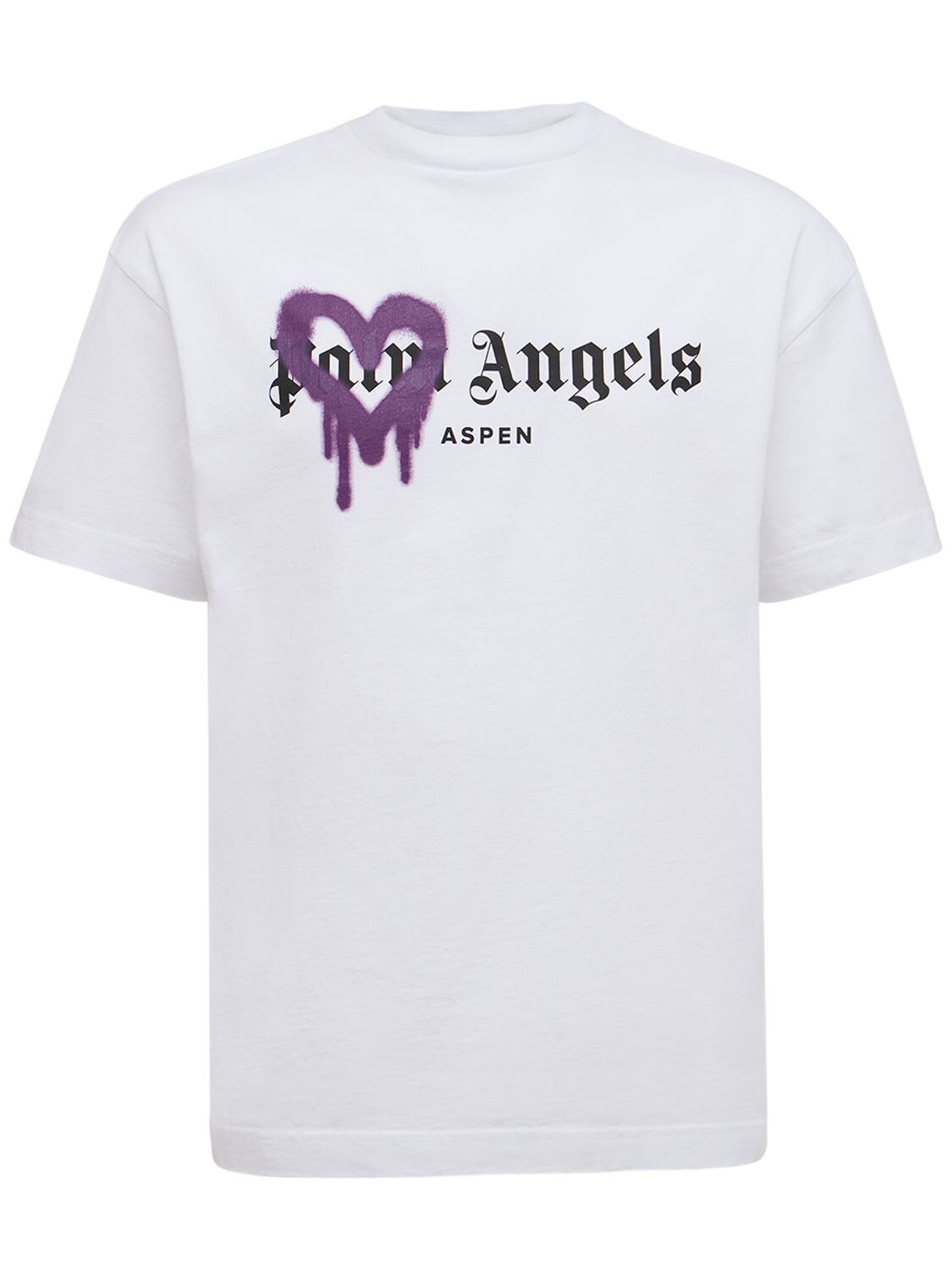 Buy Palm Angels Aspen Heart Sprayed Tee 'White/Purple