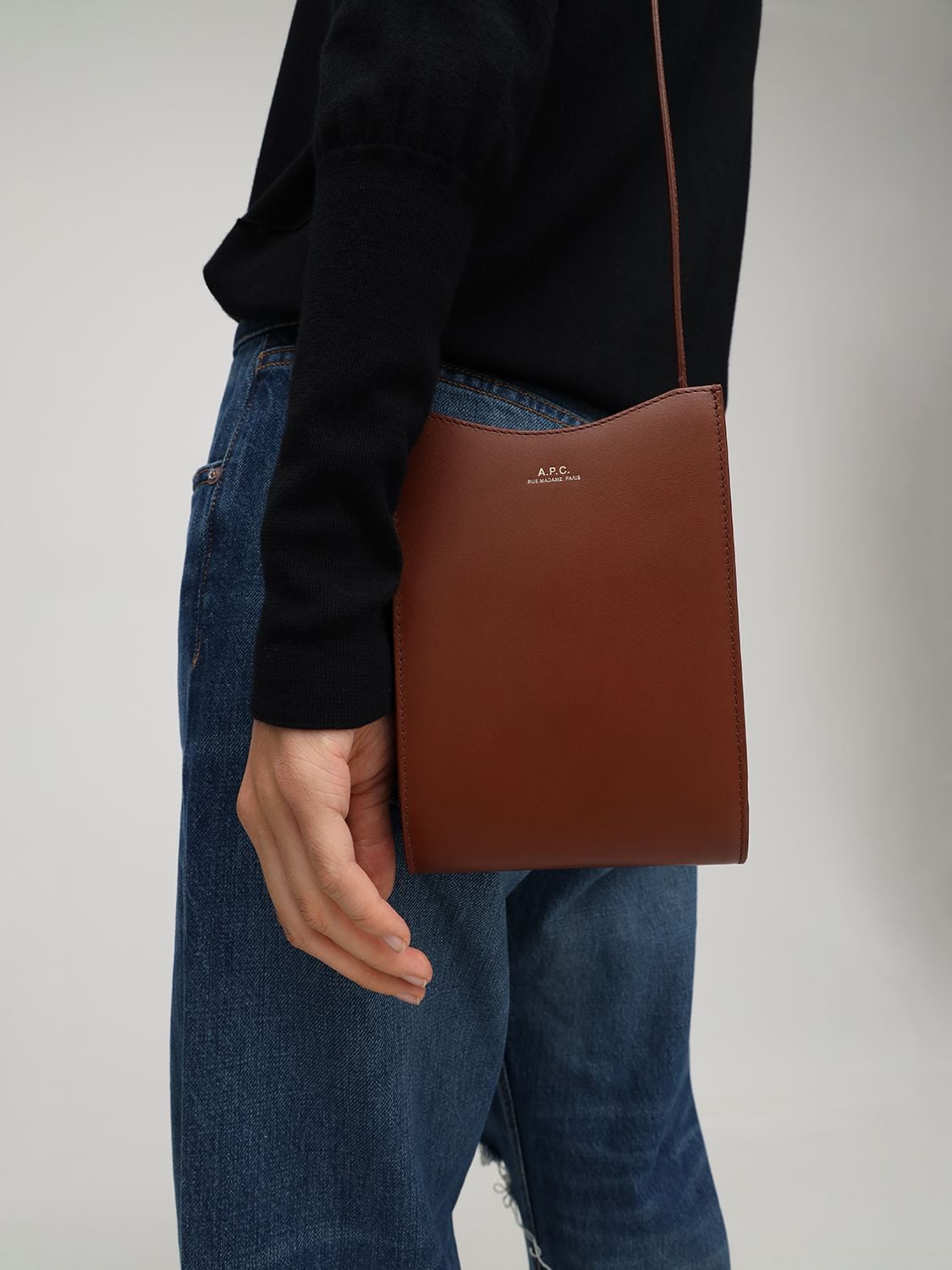 A.p.c. Jamie Leather Neck Pouch In Noisette | ModeSens
