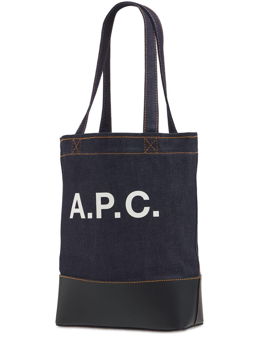 Shop Apc Small Axel Denim & Leather Tote Bag In Navy
