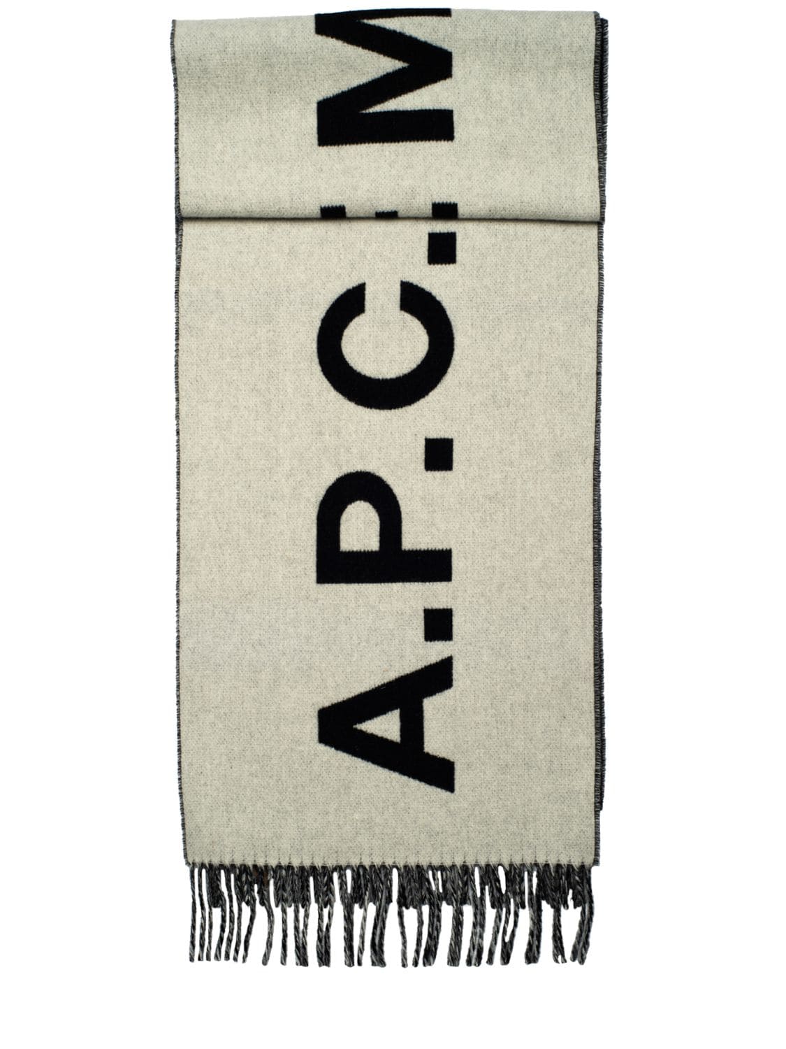 Apc Jacquard Logo Wool Fringed Scarf In White,black