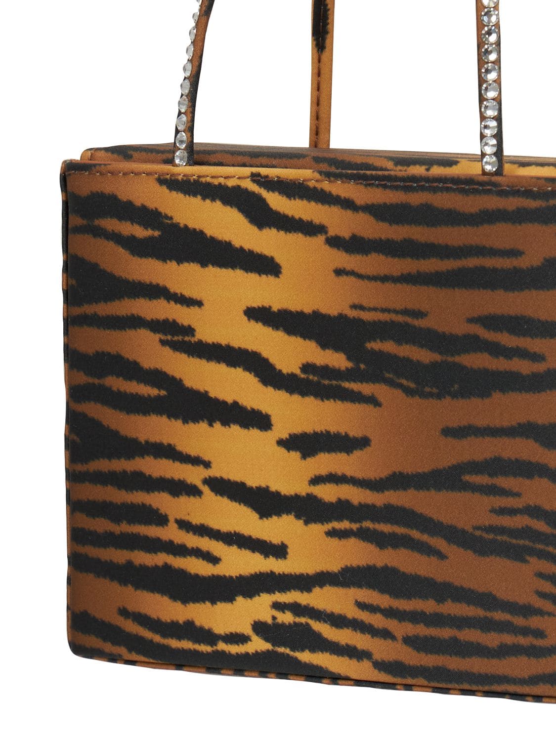 Shop Amina Muaddi Amini Gilda Prined Satin Top Handle Bag In Tiger