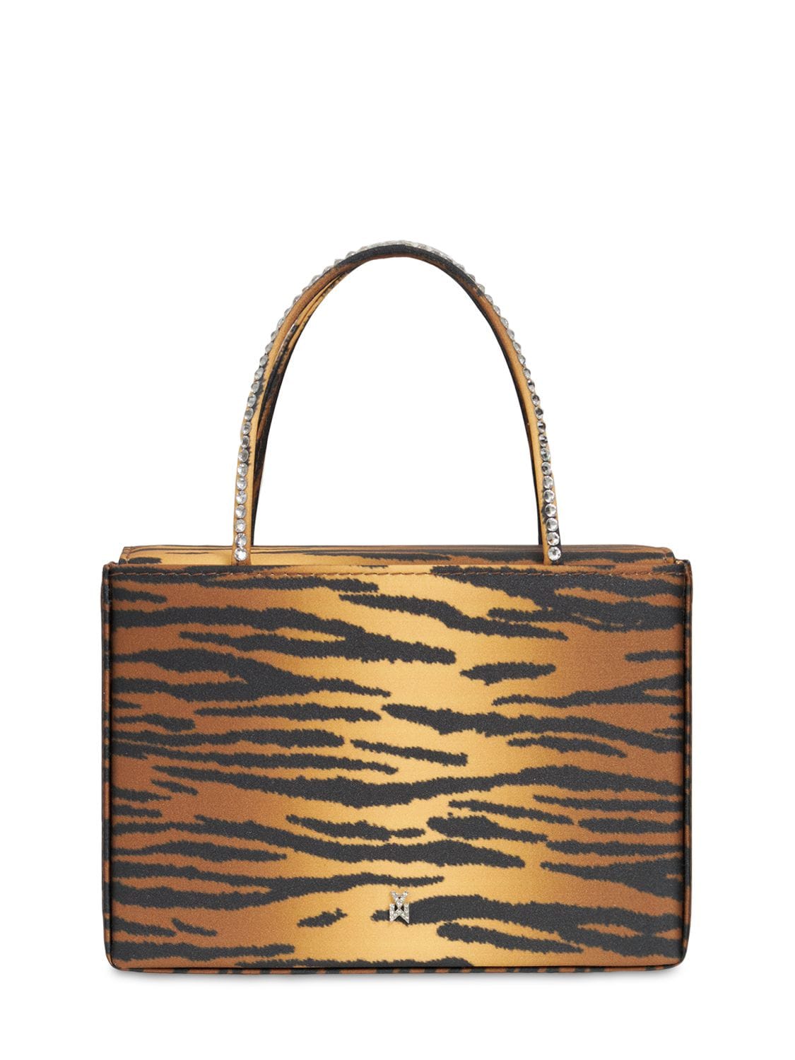 Shop Amina Muaddi Amini Gilda Prined Satin Top Handle Bag In Tiger