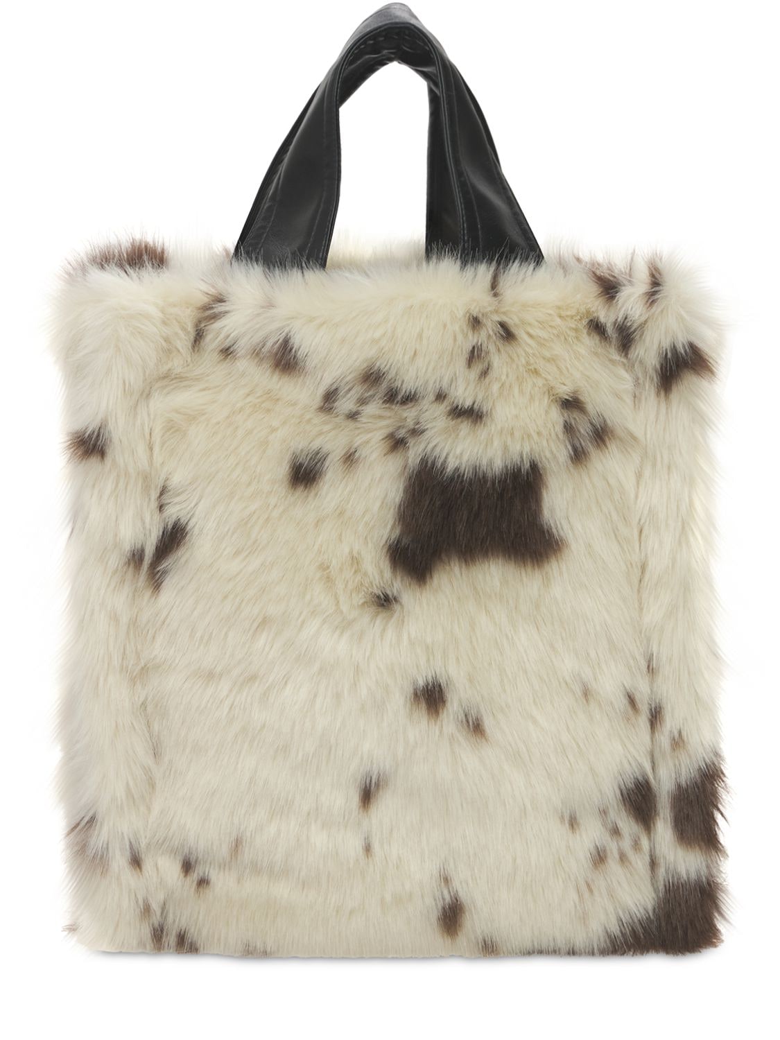 White And Brown Leia Cow Print Faux Fur Tote Bag In White Cow
