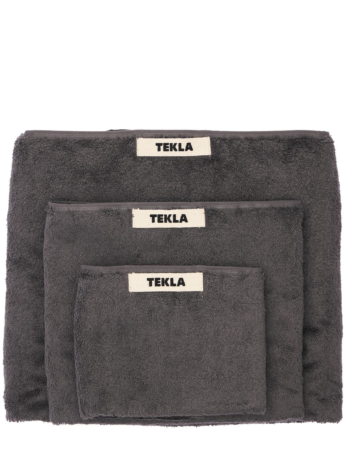 Tekla Set Of 3 Organic Cotton Towels In Charcoal